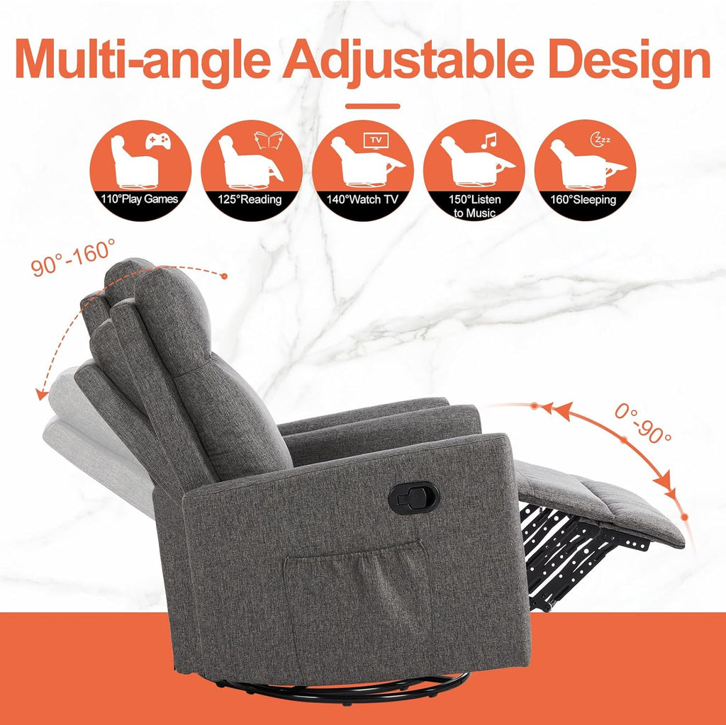 Sweetcrispy Massage Recliner Chair for Adults, Adjustable Home Theater Seating with Lumbar Support for Living Room, Modern Fabric Reclining, Pure Black wourant