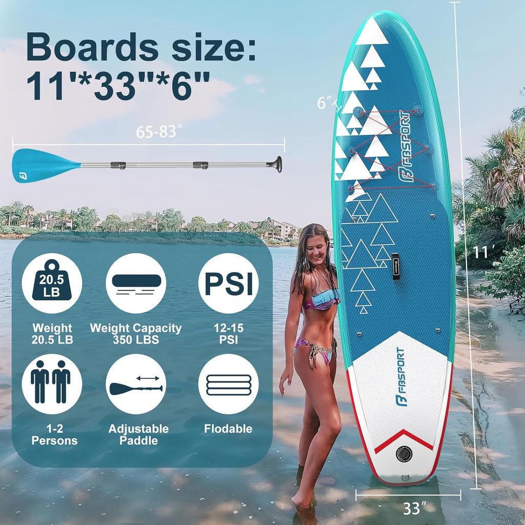 FBSPORT 11' Premium Stand Up Paddle Board, Yoga Board with Durable SUP Accessories & Carry Bag | Wide Stance, Surf Control, Non-Slip Deck, Leash, Paddle and Pump for Youth & Adult wourant