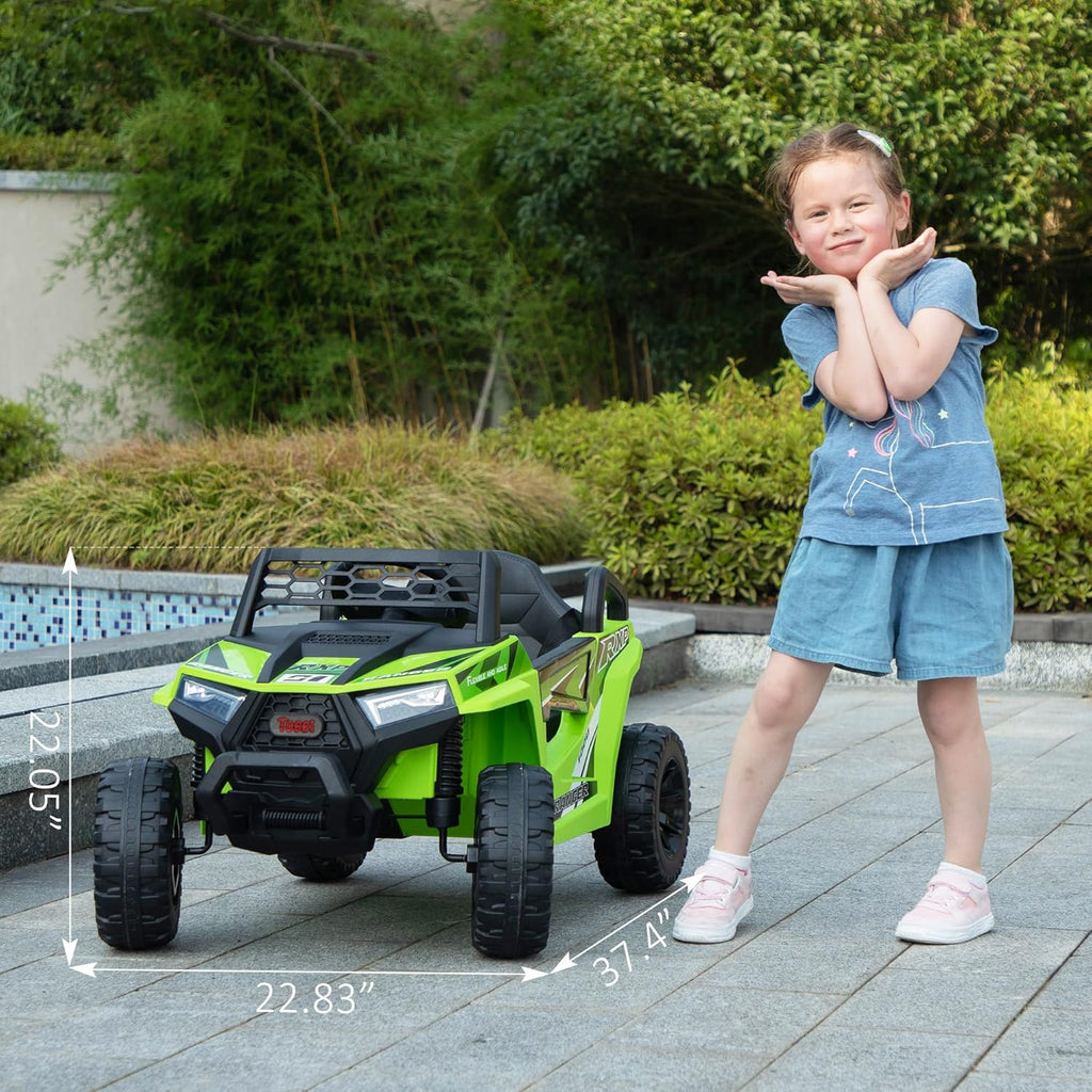 TOBBI 12V Kids Ride on Car, Electric Off-Road UTV Truck with Diverse Functions, Double Open Doors, Safety Belt, Horn, Music, and Lights for Kids Aged 3-5 Years (Rose Red) wourant