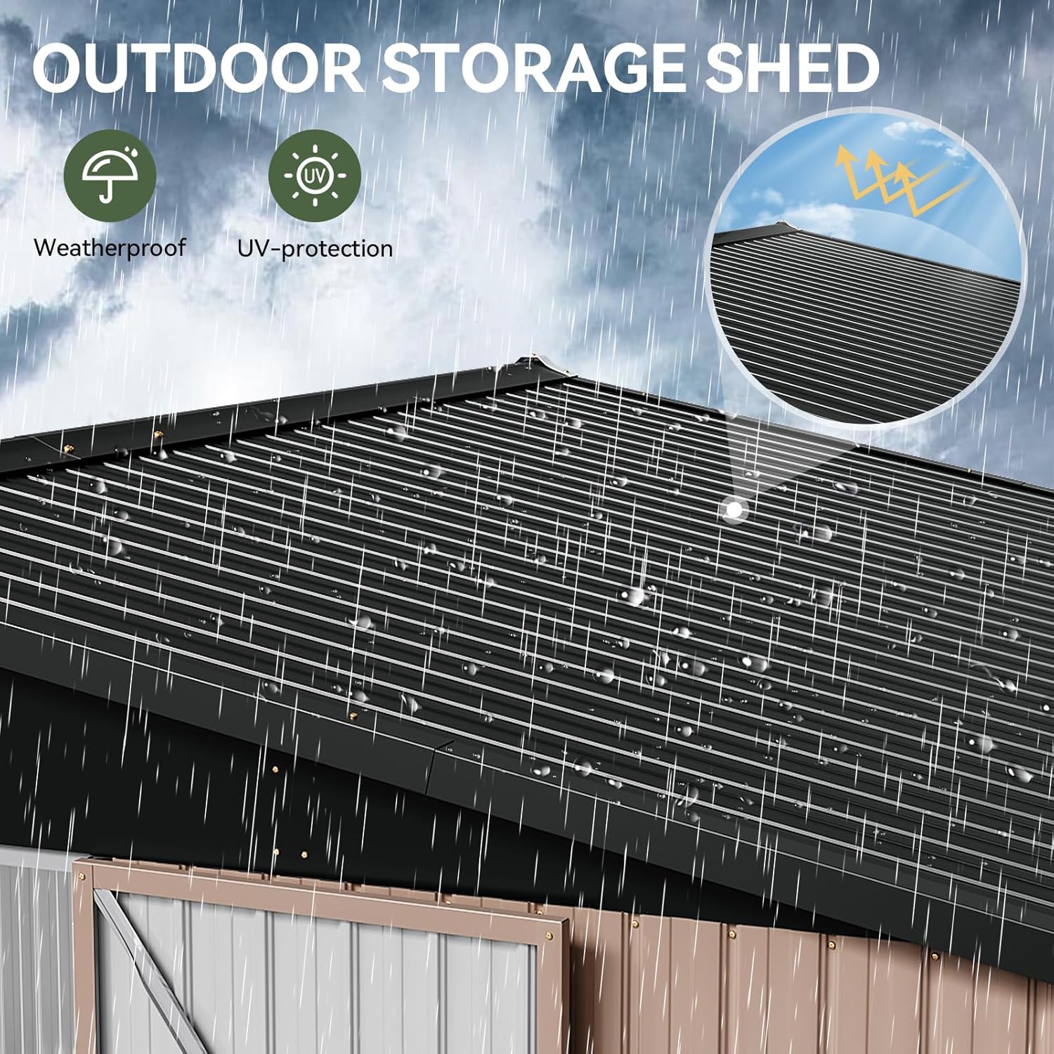 Aoxun 12x10 FT Shed Metal Outdoor Waterproof Storage Shed Steel Utility Garden Tool Shed with Door & Lock Outdoor Storage for Garden Patio Lawn Poolside, Brown wourant