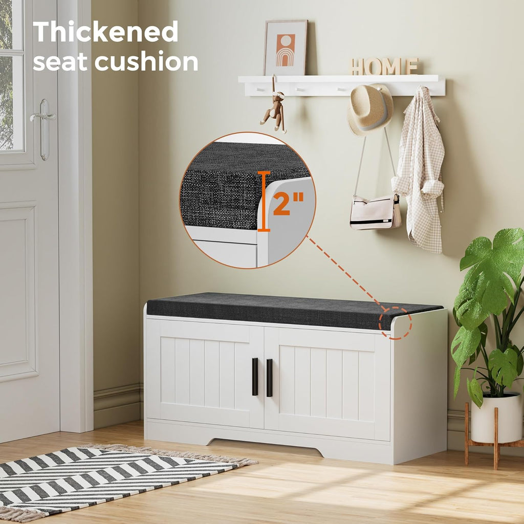 2-Tier Storage Bench, Shoe Bench with Thickened Padded Seat Cushion, Entryway Bench with 4 Doors, Adjustable Shelf wourant