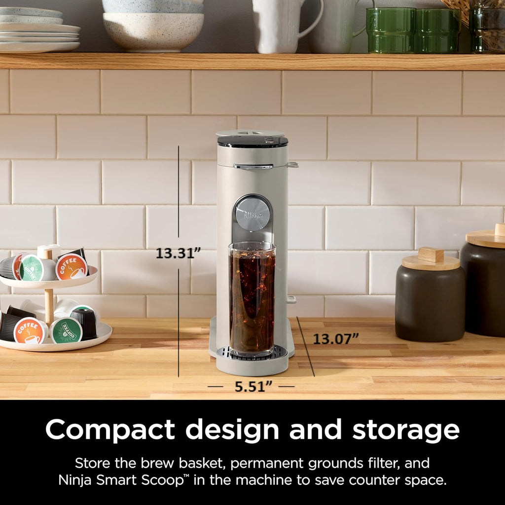 Ninja Pods & Grounds Single-Serve Coffee Maker, K-Cup Pod Compatible, Brews Grounds, Compact Design, 56-oz. Reservoir, 6-oz. Cup to 24-oz. Travel Mug Brew Sizes, Iced Coffee Maker, Stone, PB041ST wourant