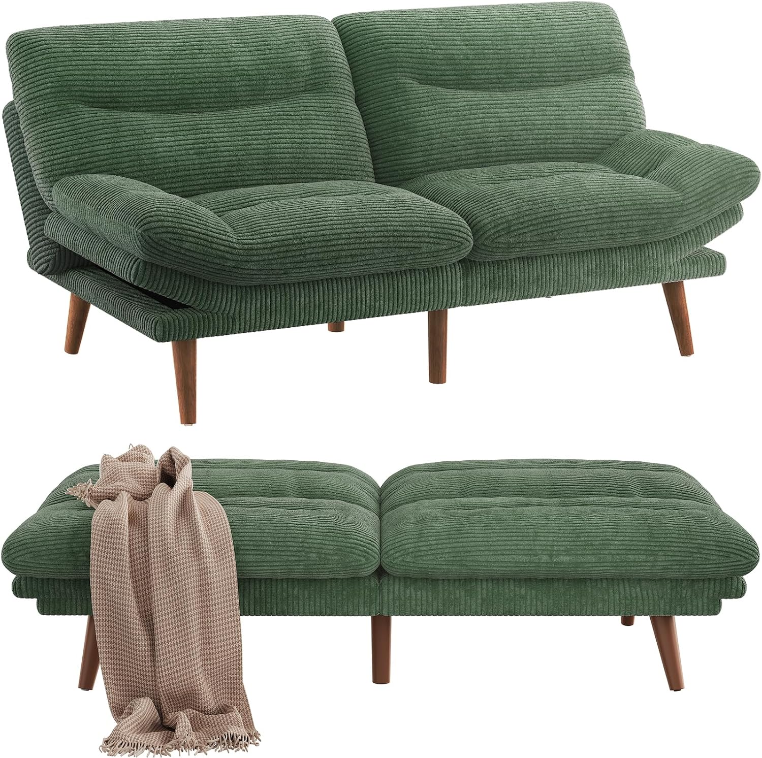 Convertible Futon Sofa Bed, 66 Inch Corduroy Futon Sofa Recliner Sofa Bed for Small Spaces, Playrooms or Offices wourant