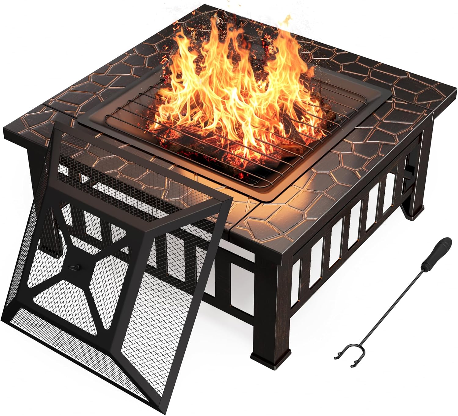 Devoko Outdoor Fire Pit, 32 Inch Firepit Table Metal Outdoor Fireplaces with Waterproof Cover for Outside Patio Camping wourant