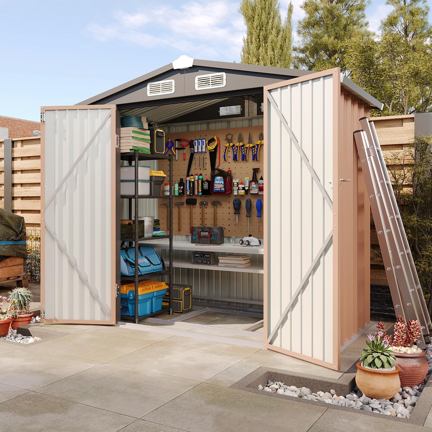 Aoxun 6.2x4 FT Shed Outdoor Storage Shed Metal Garden Shed Slooping Roof Tool Shed Bike Shed wourant
