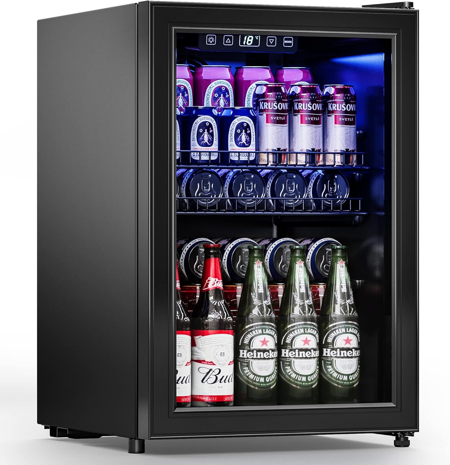 Beverage Refrigerator Cooler-120 Cans Freestanding Mini Fridge Cooler with Glass Door wourant