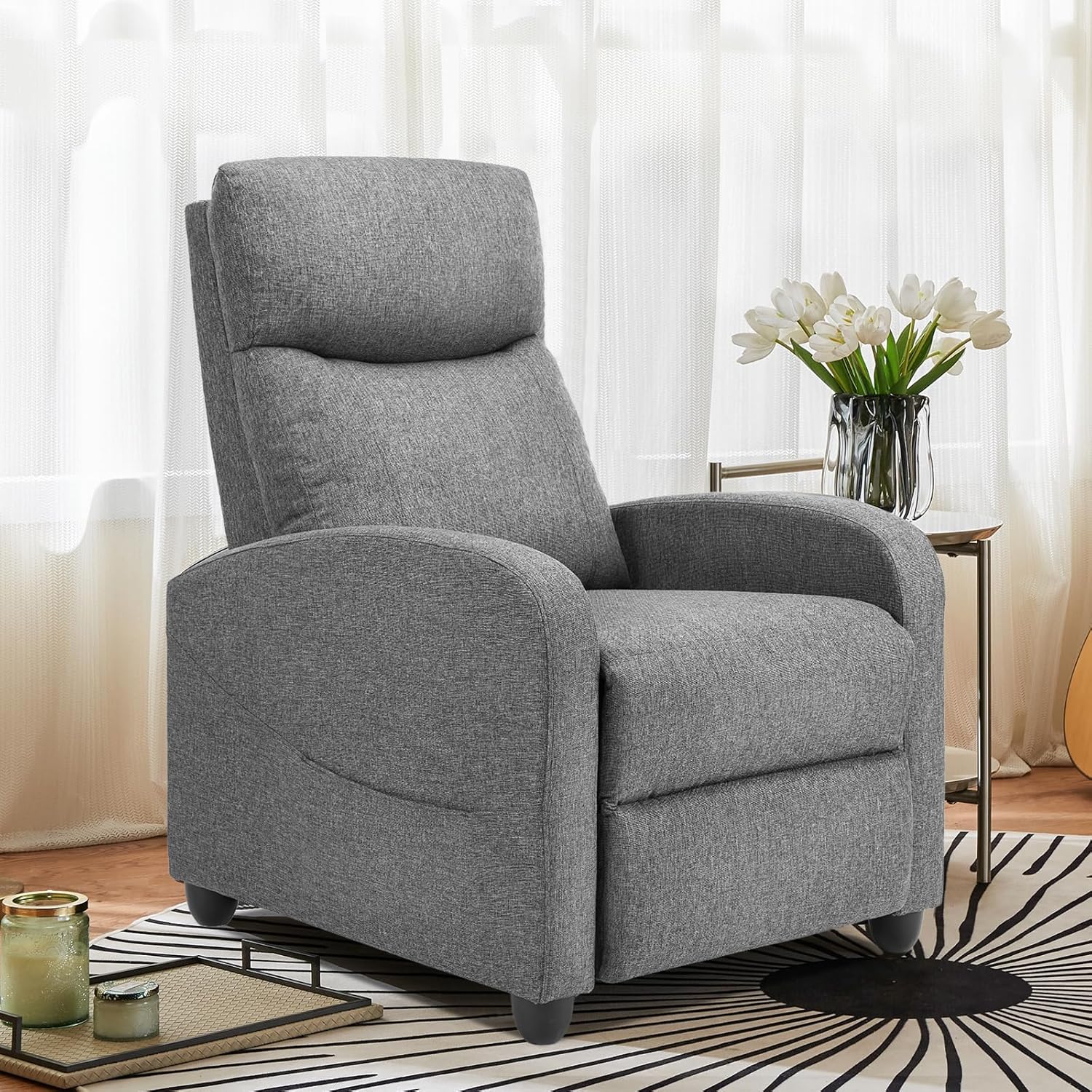 Swivel Rocking Recliner Chair with Extra Large Footrest High Back, Upholstered Glider Nursery Chair for Living Room, Bedroom & Nursery, Comfortable Deep Seat for Relaxation, Grey wourant