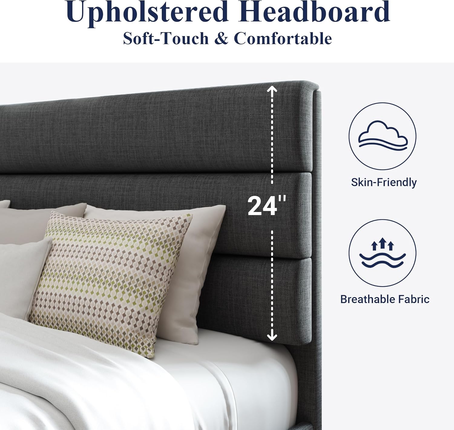 Allewie Queen Size Platform Bed Frame Fabric Upholstered Headboard Wooden Slats Support wourant