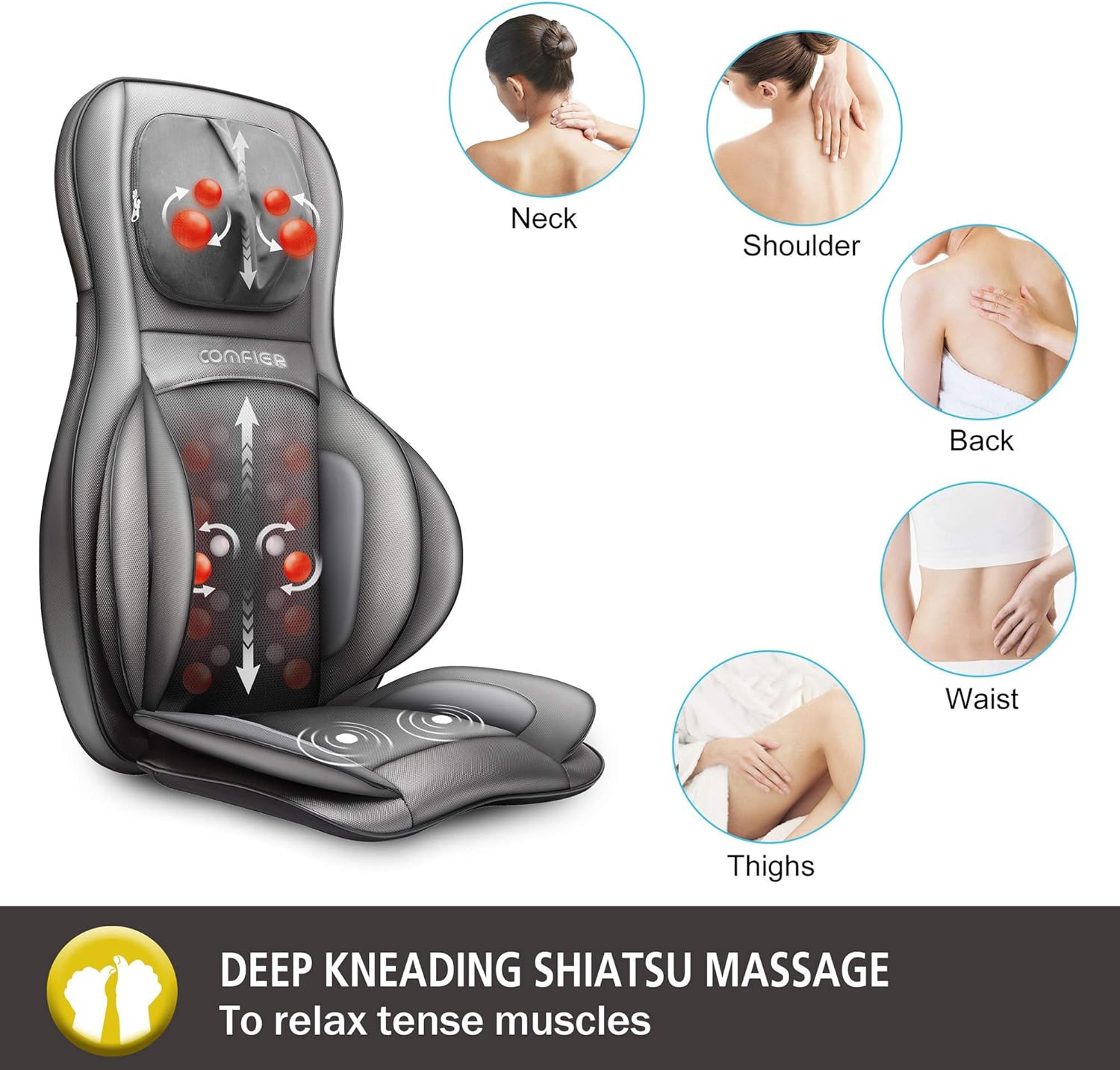 COMFIER Massager Chair with Heat Shiatsu Neck Back Massager Portable with Compress & Rolling Massage Chair Pad for Full Back Neck & Shoulders Full Body Pain wourant