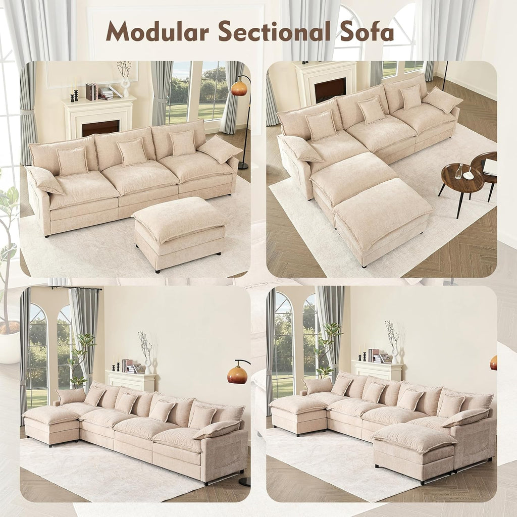 108 Inch U Shape Sofa Sectional Sofa Comfortable Cloud Sofa with Removable Footstool wourant