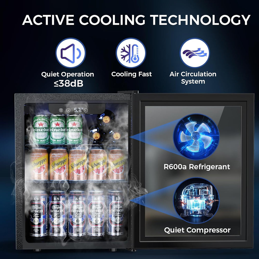 Mini Fridge 130 Can Beverage Refrigerator Cooler, 3.2 Cu.Ft Drink Fridge for Soda Wine Beer, Adjustable Temperature Control for Home Office, Black wourant