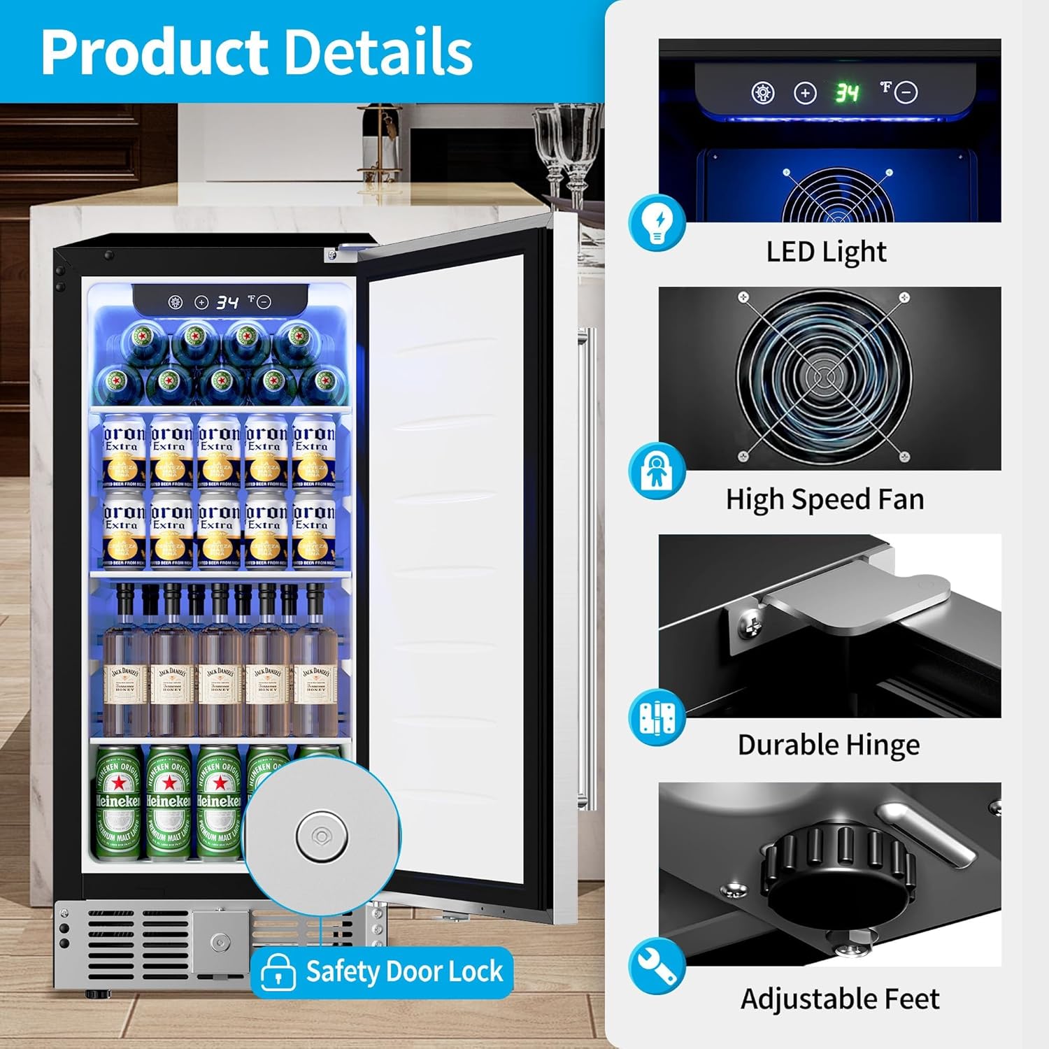 Beverage Refrigerator Cooler - 126 Can Mini Fridge Glass Door for Drinks Soda Beer Wine - Small Refrigerator for Office Bedroom Home Bar, 4 Adjustable Shelves, 3.2 Cu.Ft, Silver wourant