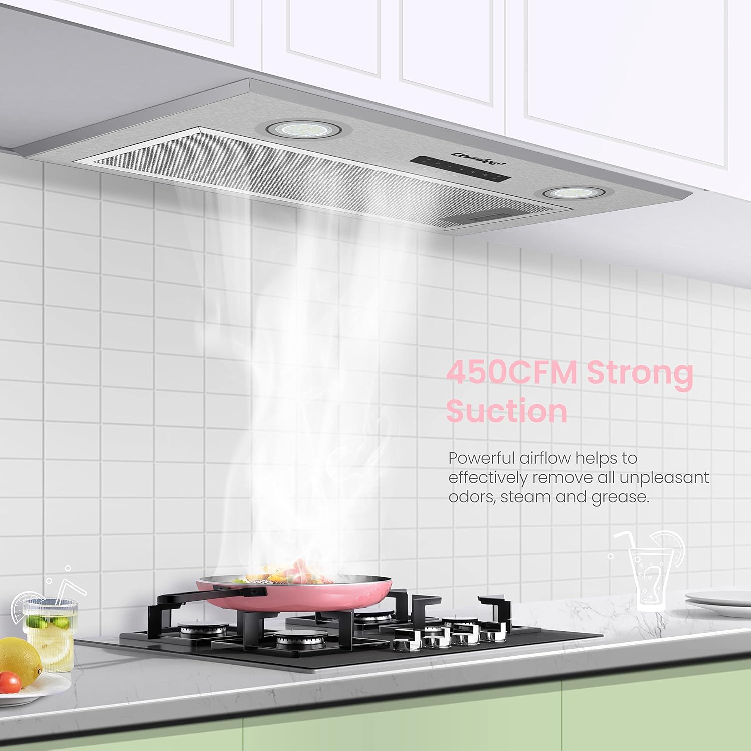 Comfee 30" Under Cabinet Ducted/Ductless Convertible Slim Vent Durable Stainless Steel Kitchen Reusable Filter wourant