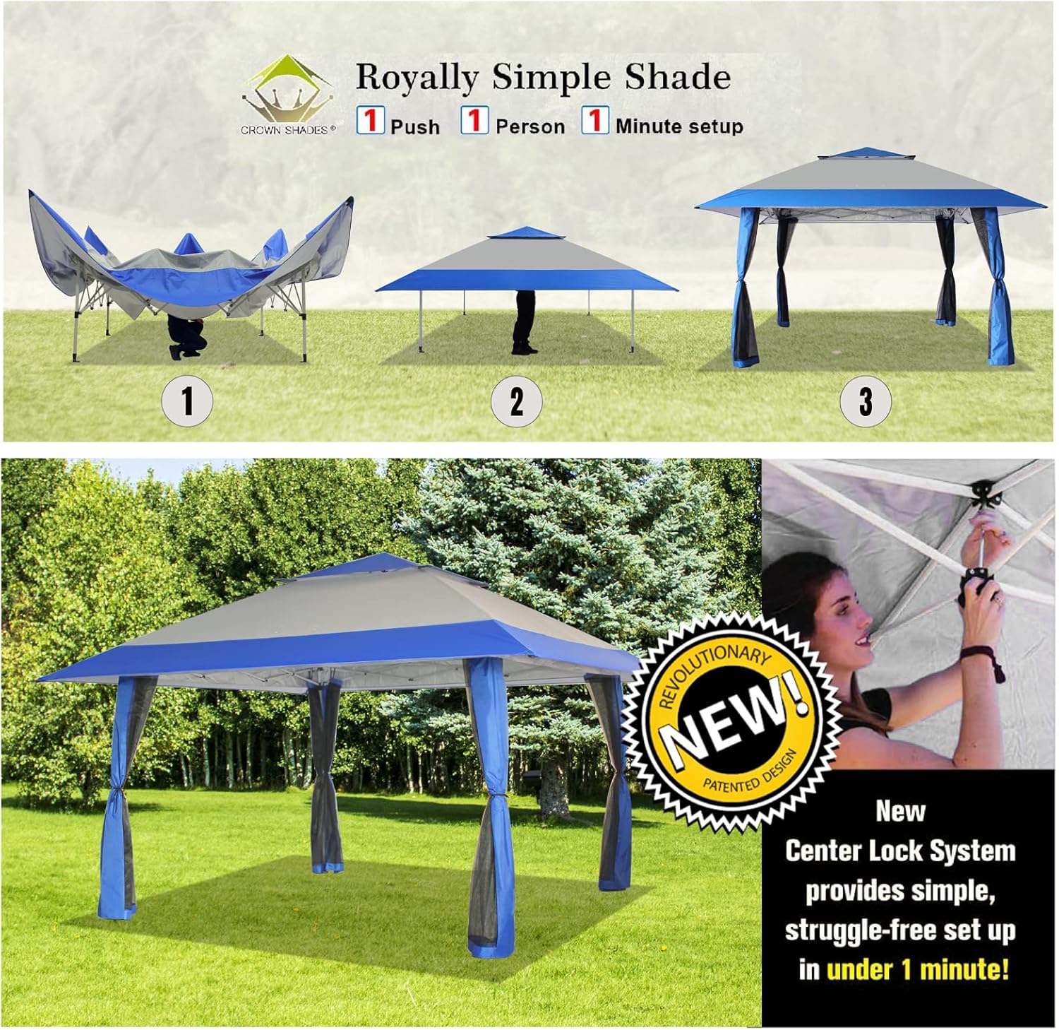 CROWN SHADES 13x13 Pop Up Gazebo, Canopy Tent, Gazebos on Clearance - Outdoor Gazebo for Backyard & Patio Furniture - Carpa Pop Up Tent with Wheeled STO-N-Go Cover Bag (White) wourant