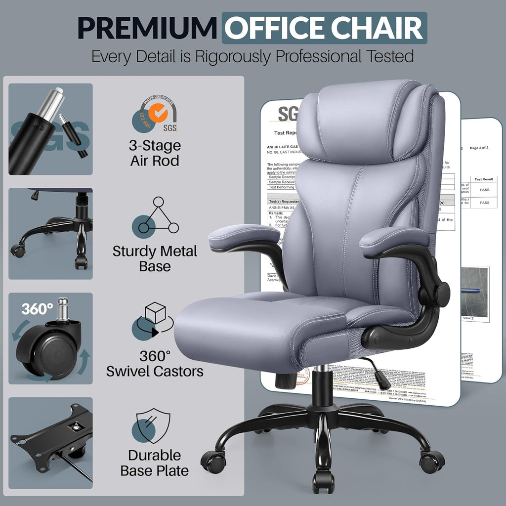 Office Chair Large High-Foot Computer Desk Chair, Breathable Leather Chair Lumbar Support Rotating Computer Chair wourant