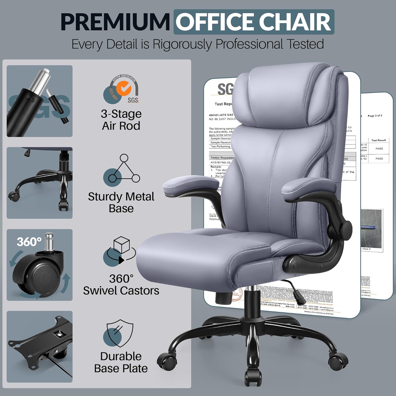 Office Chair Large High-Foot Computer Desk Chair, Breathable Leather Chair Lumbar Support Rotating Computer Chair wourant