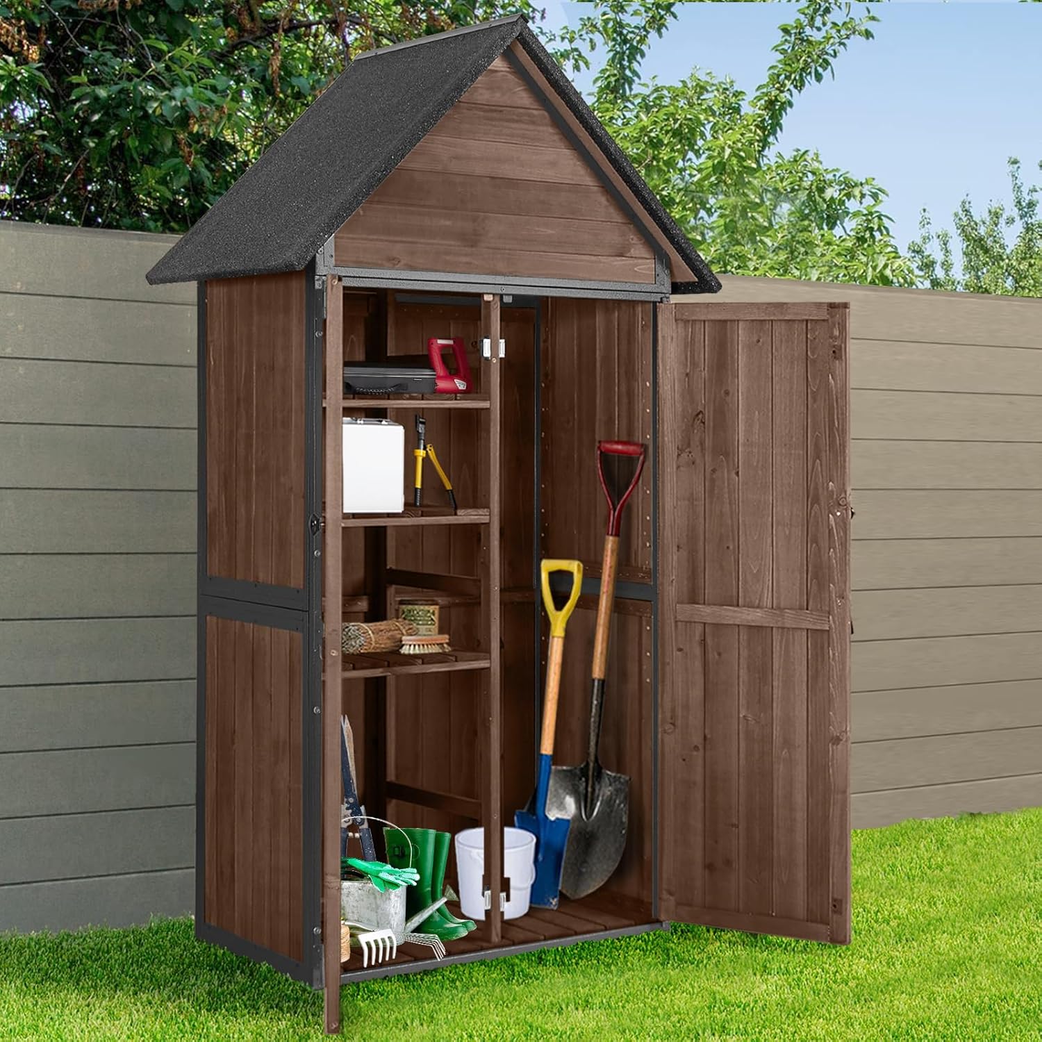 Sheds Outdoor Storage Garden Shed with Metal Frame Structure and Adjustable Shelves wourant