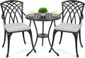 NUU GARDEN Bistro Set 3 Piece Outdoor Cast Aluminum Patio Bistro Set Patio Table and Chairs Set of 2 with Umbrella Hole and Gray Cushions, Black wourant