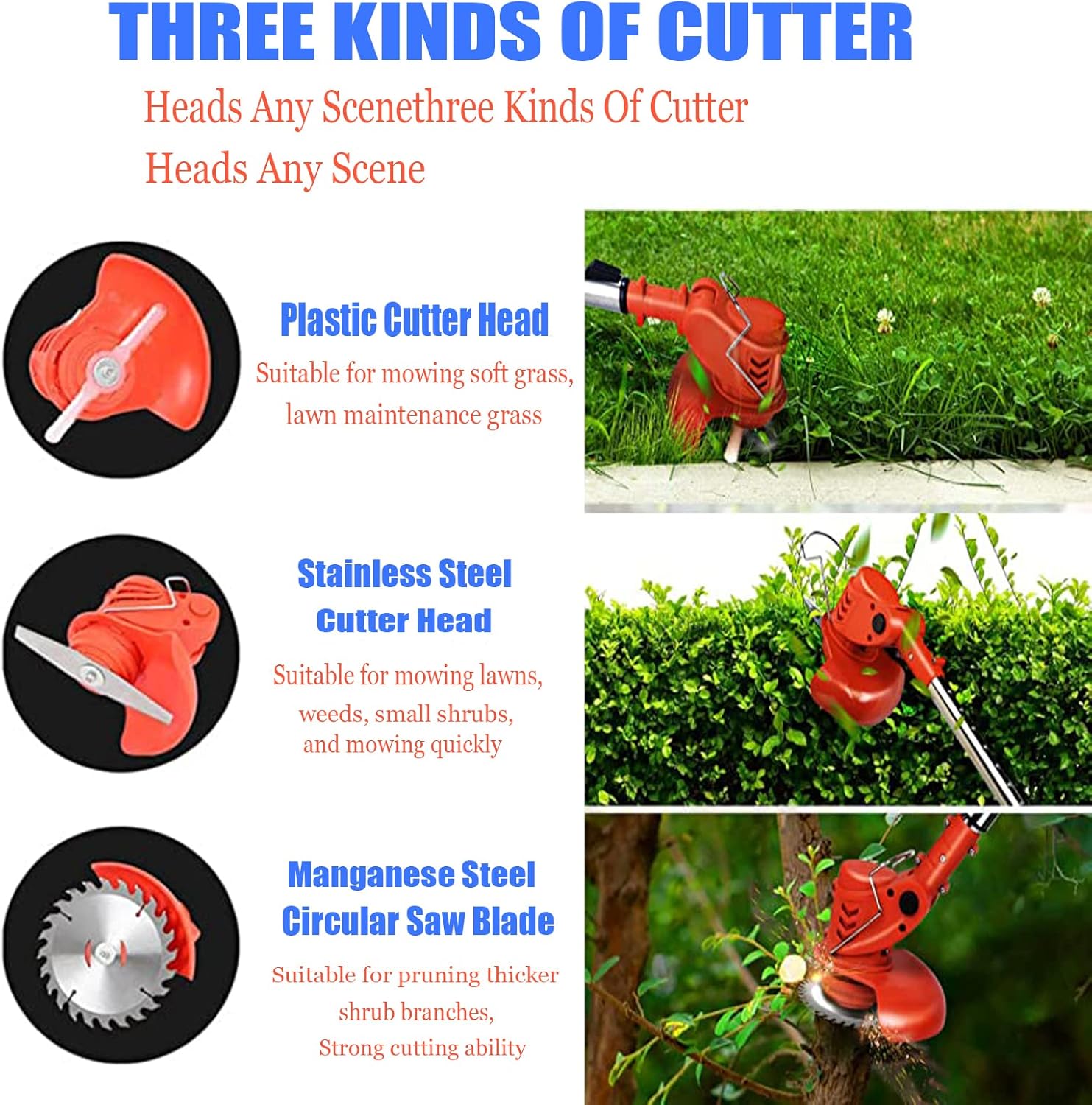 Weed Wacker Electric Cordless Grass Trimmer with 3Types Blades Included 2Pcs 24v 4Ah wourant