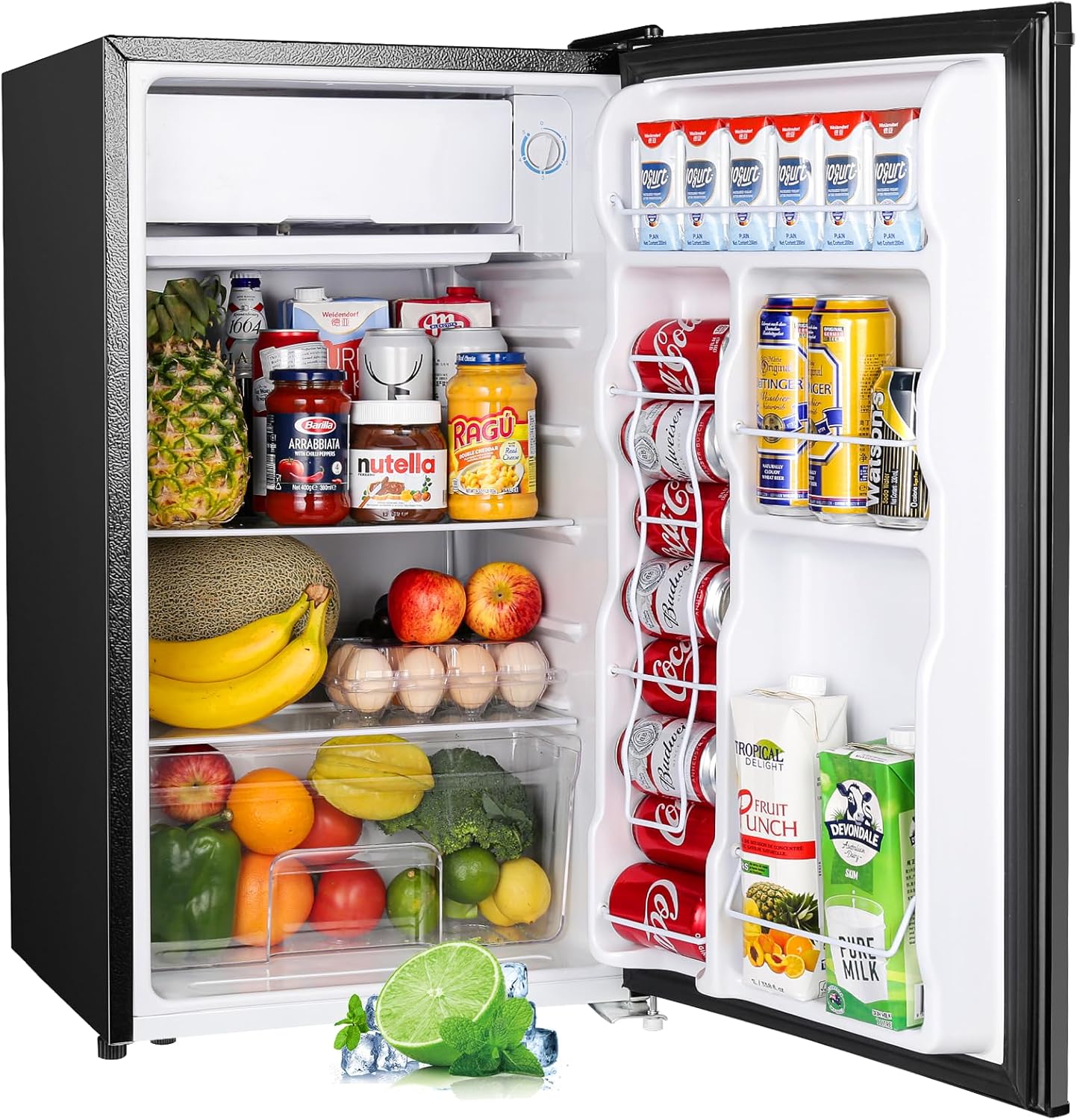 Upstreman 3.2 Cu.Ft Mini Fridge with Freezer, Single Door Mini Fridge, Dorm Fridge, Adjustable Thermostat, Mini Refrigerator for Bedroom, Office, Dorm, Black-BR321 wourant