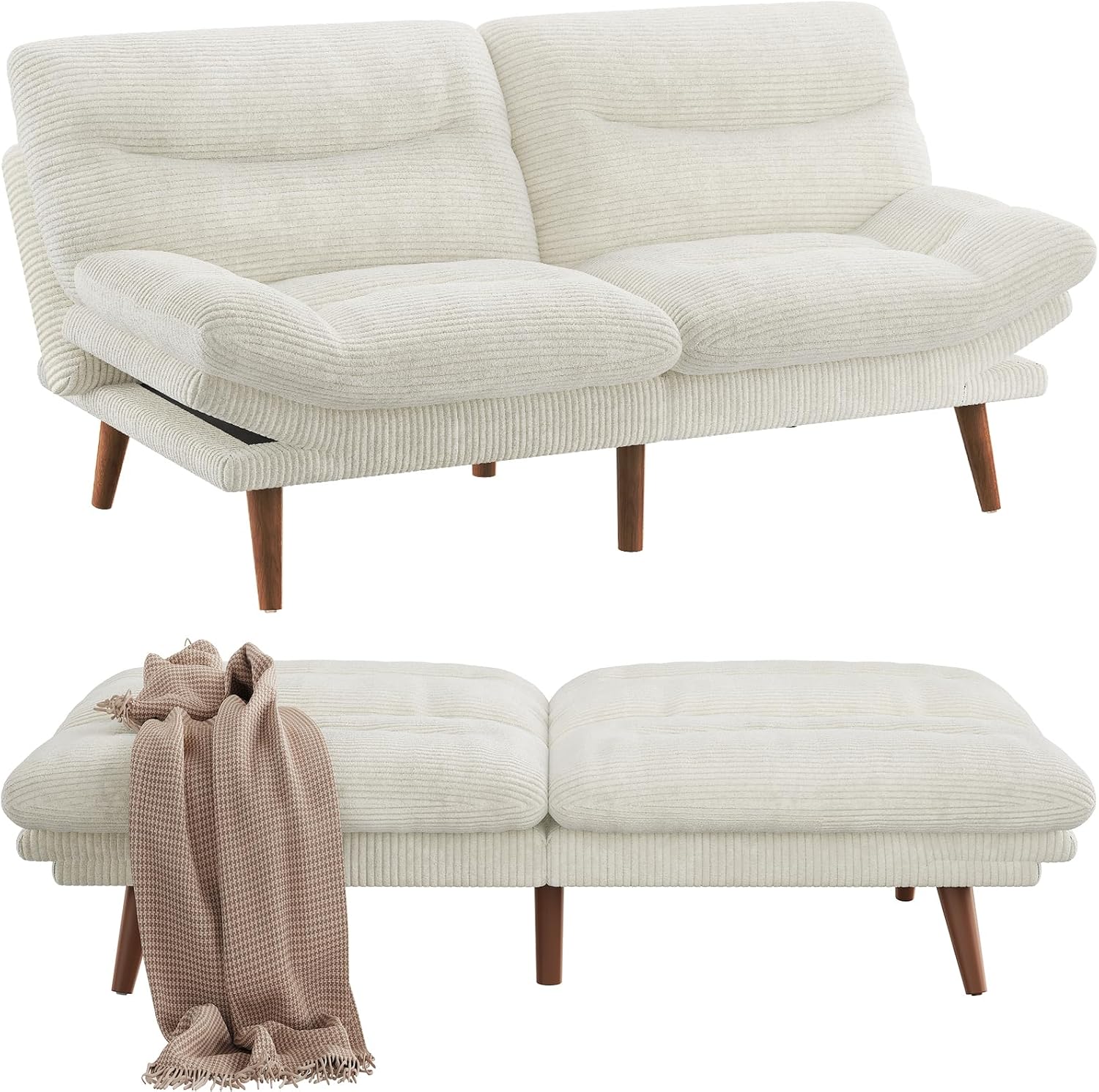 Convertible Futon Sofa Bed, 66 Inch Corduroy Futon Sofa Recliner Sofa Bed for Small Spaces, Playrooms or Offices wourant