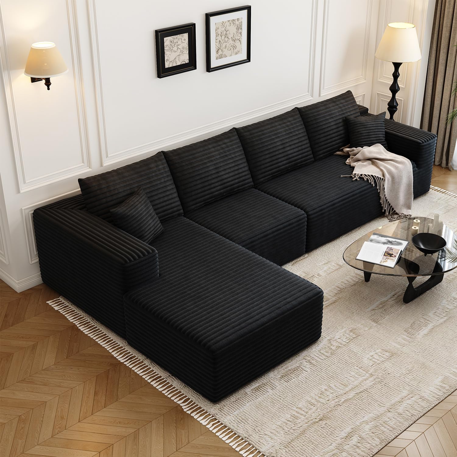 107.5 inch Cloud Modular Sectional Sofa with L-Shaped Chaise Lounge, Modern Minimalist Upholstered Sofa Deep Seating Corner Sofa wourant