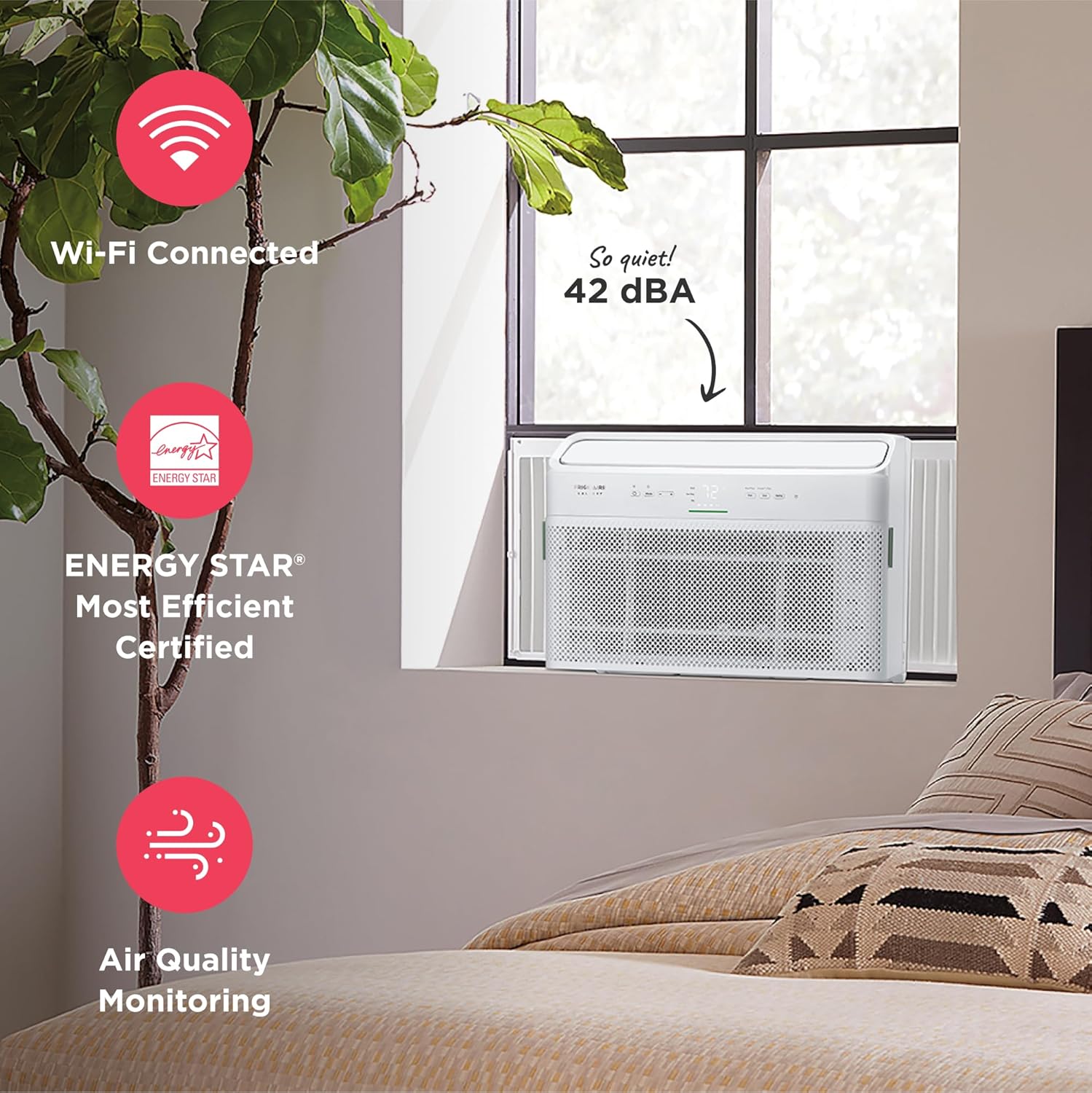 Frigidaire GHWQ103WC1 Inverter Quiet Temp Room Air Conditioner, 10,000 BTU with Wi-Fi Connected, Works with Alexa, Energy Star Certified, Easy-to-Clean Washable Filter, in White wourant