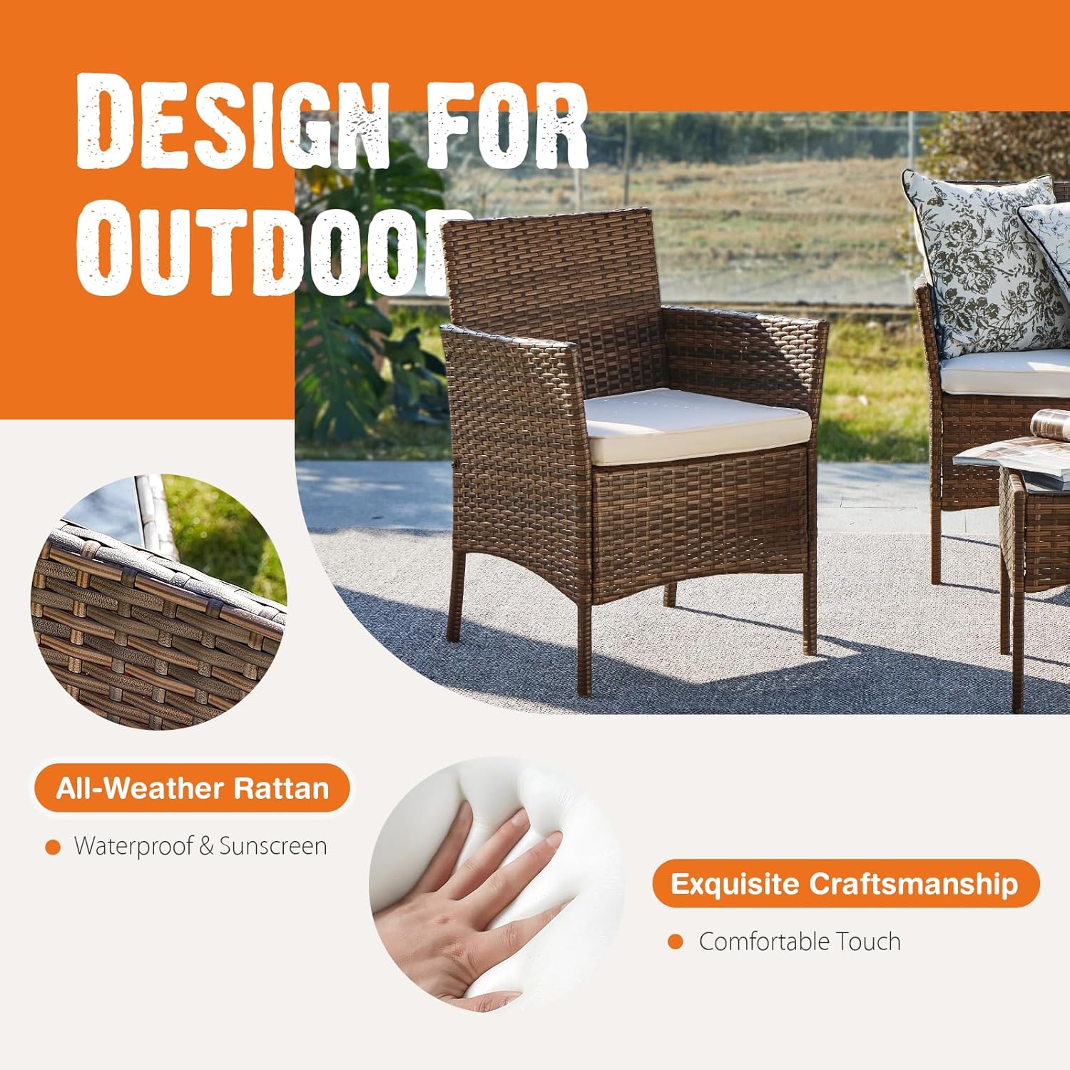 Sweetcripy Patio Furniture Set 3 Pieces, Outdoor Furniture with Soft Cushion and Glass Table, All Weather Manual Weaving Wicker Rattan Patio Chairs for Garden, Terrace, Porch(Black and Beige) wourant