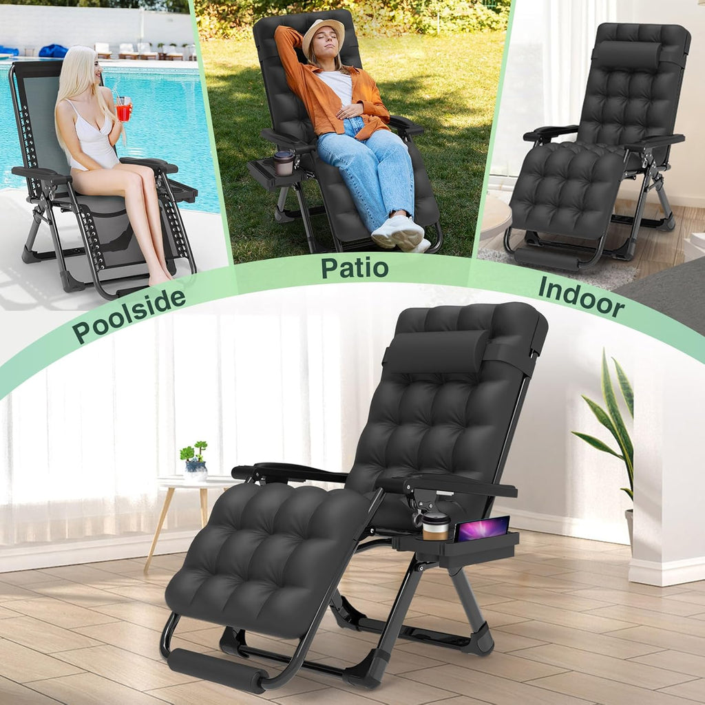 Indoor and outdoor patio chair folding lounge chair zero gravity chair with removable cushion camping lounge chair wourant