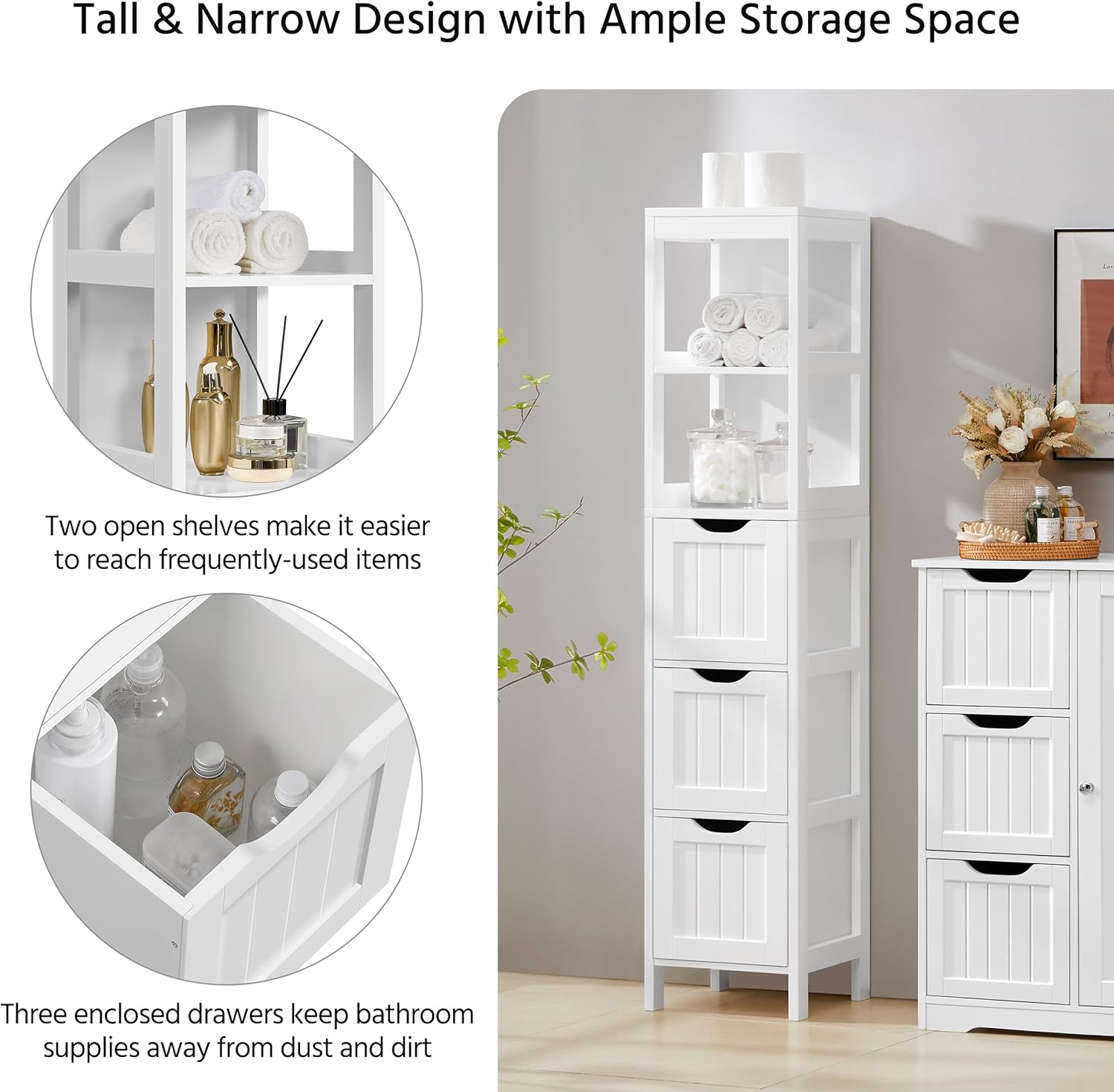 Yaheetech Bathroom Floor Cabinet, Wooden Storage Cabinet with 2 Drawers, Multifunctional Side Organizer Rack Stand Table, White wourant