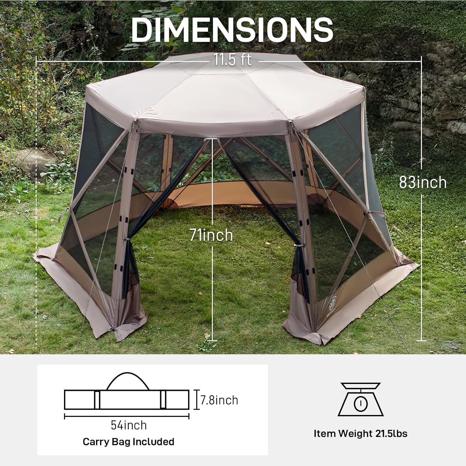 Pop up Screen House Tent for Camping 11.5 x 9.8 ft, Instant Screened Gazebo Canopy with Netting, Portable Shelter Enclosure wourant