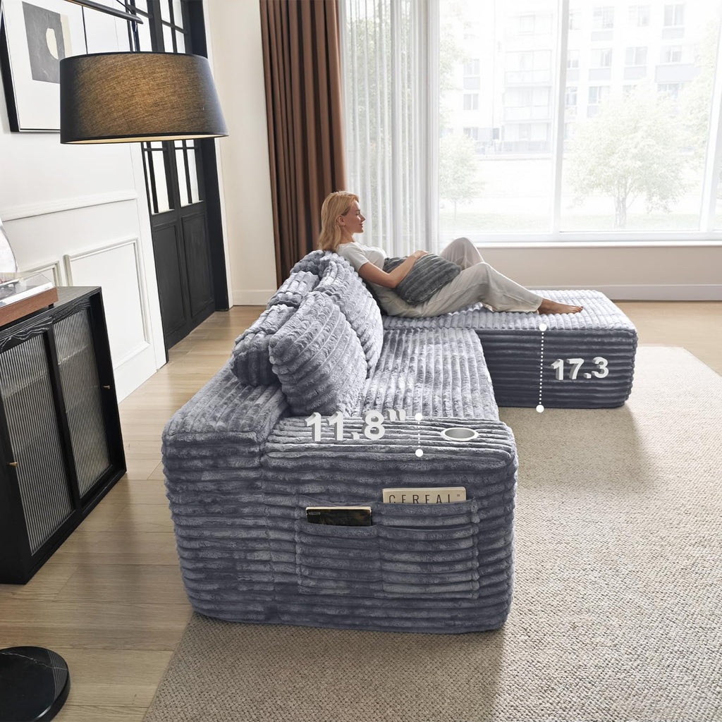 Cloud Sectional Couch with L-Shape Chaise Modern Modular Sofa Deep Seat Built-in Cup Holder wourant