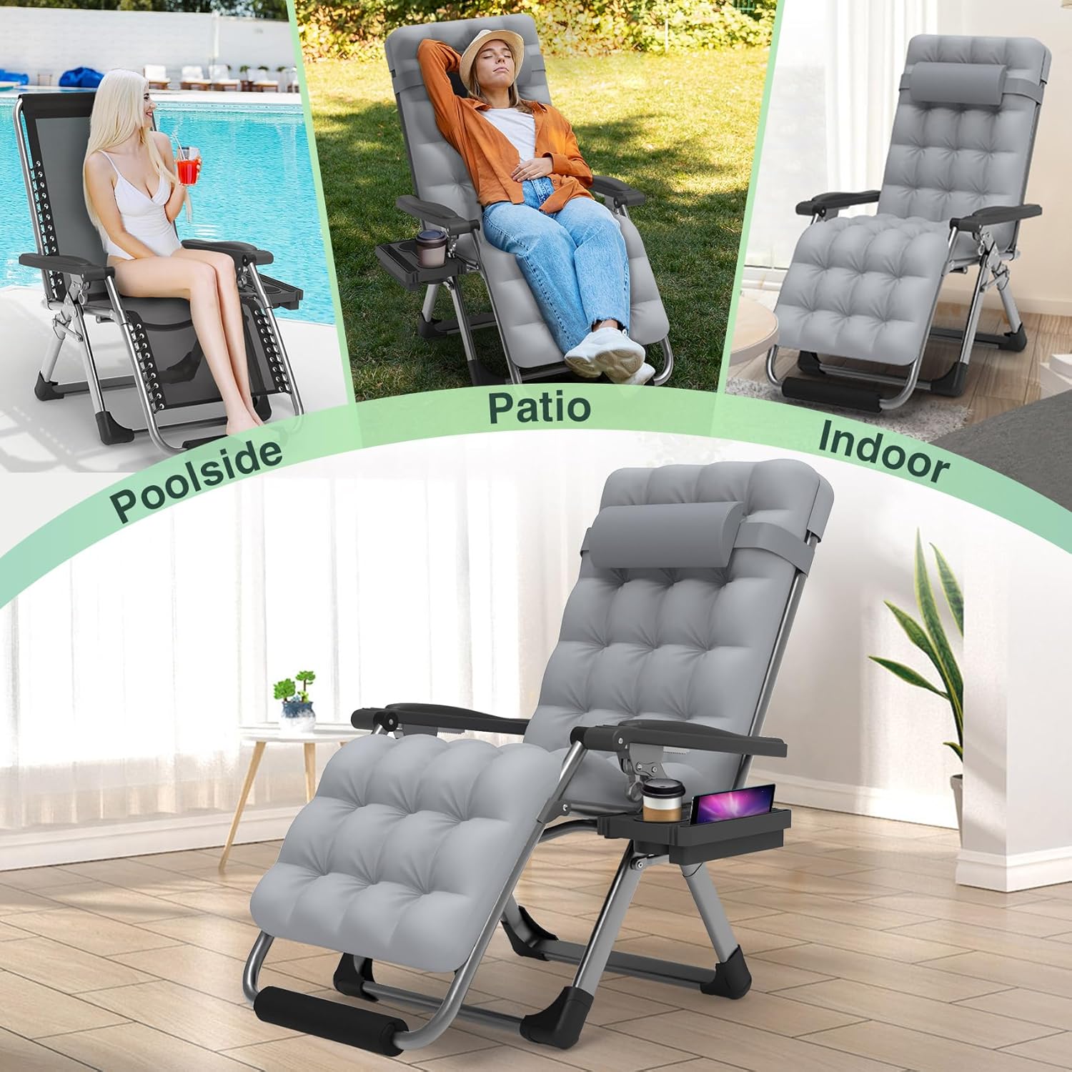 Indoor and outdoor patio chair folding lounge chair zero gravity chair with removable cushion camping lounge chair wourant