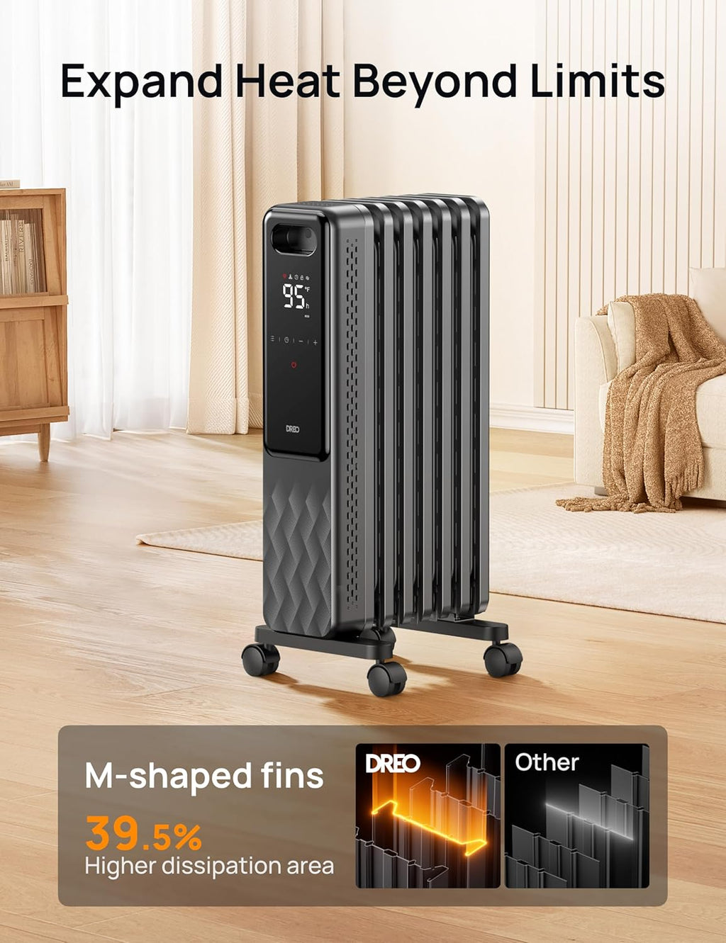 Dreo Oil Filled Radiator, Electric Radiant Heaters for indoor use Large Room with Remote Control, Child Lock, 4 Modes, Overheat & Tip-Over Protection, 24h Timer, Digital Thermostat, Quiet, 1500W wourant