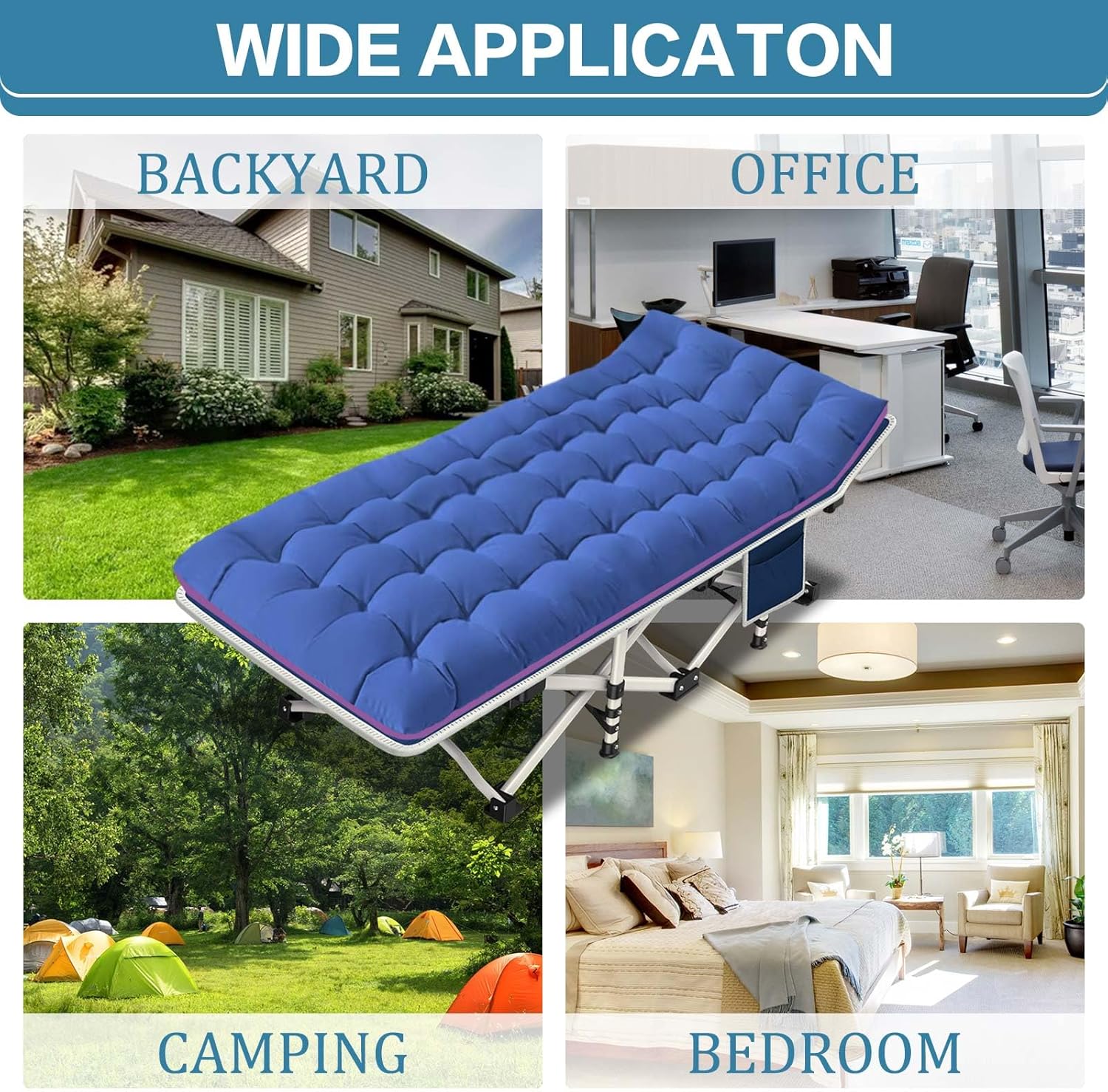 2 Pack Camping Cot with Mattress Comfortable Cot Bed Folding Cot Heavy Duty Cots for Sleeping with Carry Bag for Adults Kids Guest Bed Outdoor Indoor Home wourant