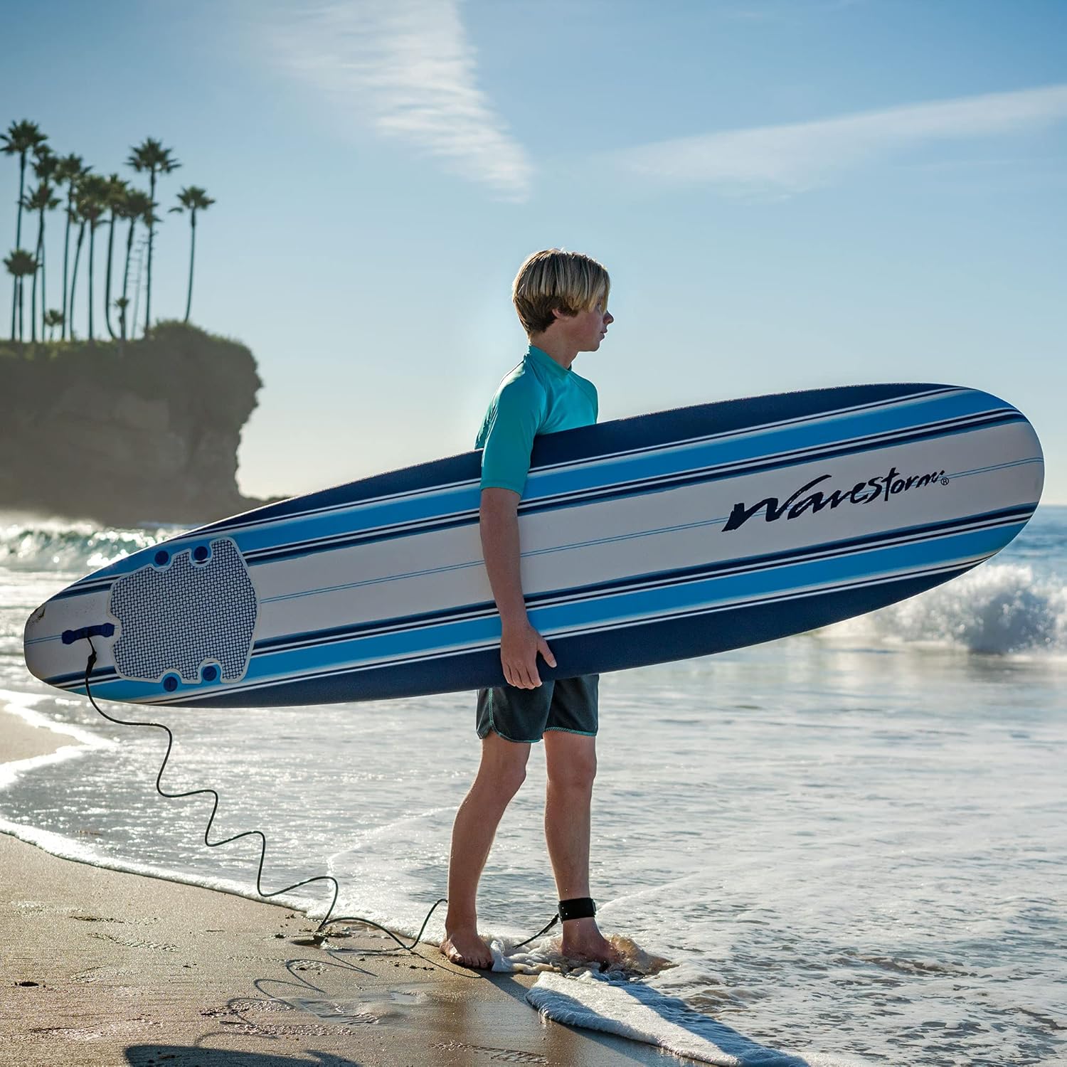 Wavestorm 8ft Classic Surfboard // Foam Wax Free Soft Top Longboard for Adults and Kids of All Levels of Surfing wourant