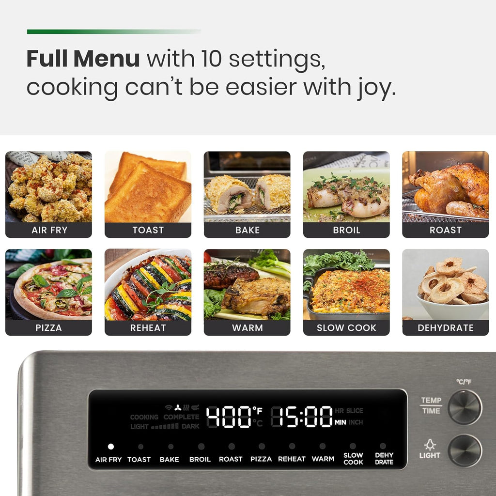 Infrared Heating Air Fryer Toaster Oven, Extra Large Countertop Convection Oven 10-in-1 Combo, 6-Slice Toast, Enamel Baking Pan Easy Clean with Recipe Book, Black Matte Stainless Steel wourant
