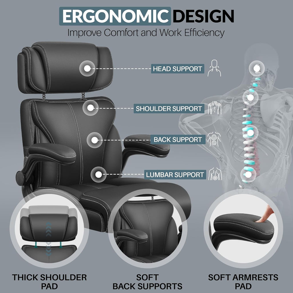 Office Chair Large High-Foot Computer Desk Chair, Breathable Leather Chair Lumbar Support Rotating Computer Chair wourant