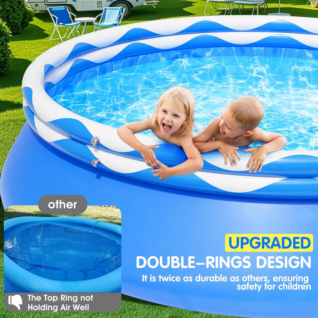 Upgraded Double Rings Inflatable Above Ground Pool Easy Set,Inflatable Swimming Pool for Adults,Inflatable Top Rings Above Ground Swimming Pool,Water Ripple Print,500 Gal Capacity (8ftx26in) wourant