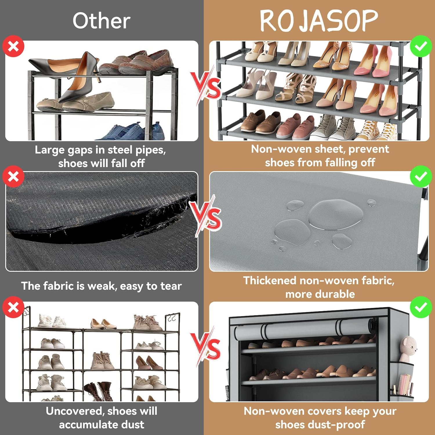 ROJASOP 10 Tier Shoe Rack with Covers Large Capacity Stackable Tall Shoe Shelf Storage wourant