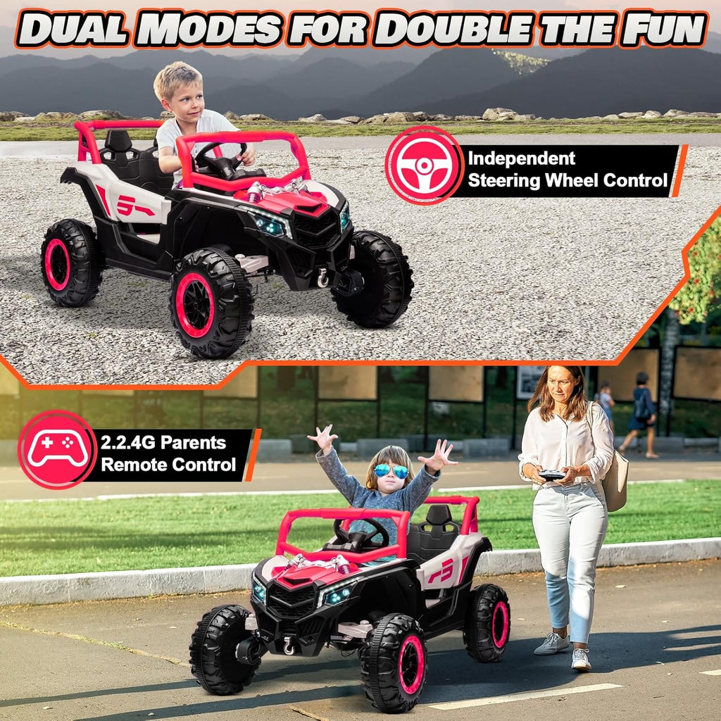 JOYRACER Kids Remote Control Car with 4 x 150W Motors, Shock Absorbers, Bluetooth, MP3 Player, and Headlights wourant