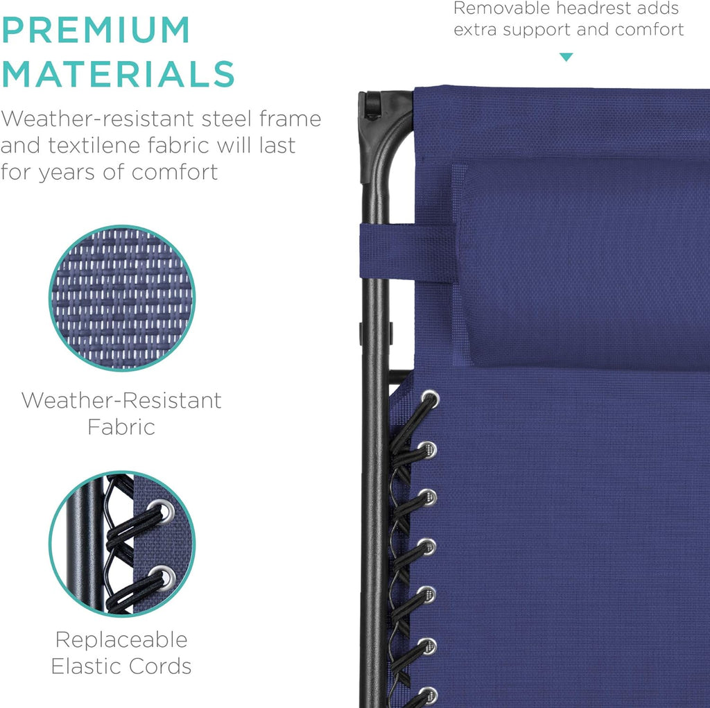 Best Choice Products Folding Zero Gravity Outdoor Recliner Patio Lounge Chair w/Adjustable Canopy Shade, Headrest, Side Accessory Tray, Textilene Mesh - Peacock Blue wourant