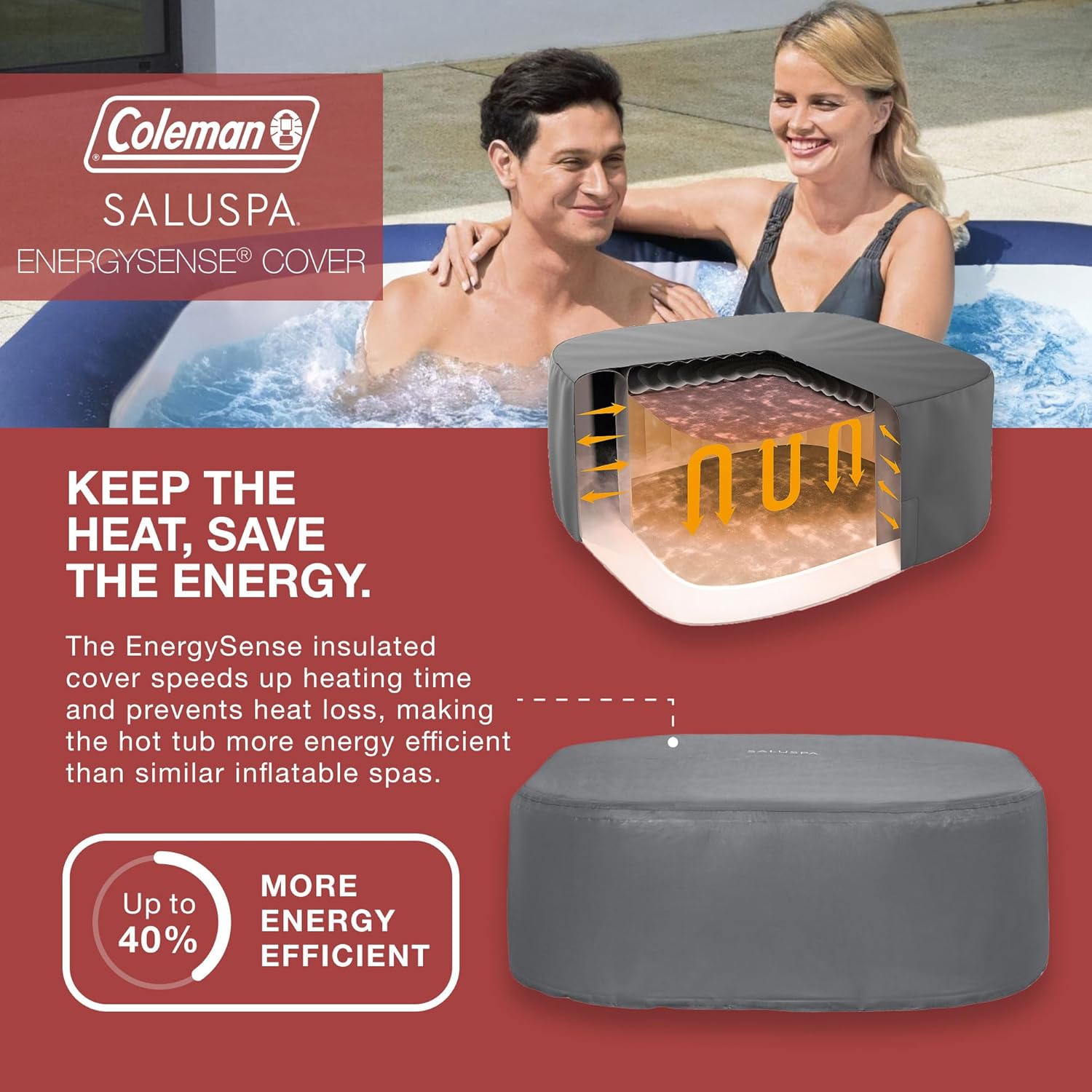 Coleman SaluSpa Atlantis AirJet 4 to 6 Person Inflatable Hot Tub Square Portable Outdoor Spa with 140 Soothing Jets with Cover, Blue wourant