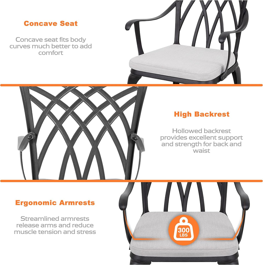 NUU GARDEN Bistro Set 3 Piece Outdoor Cast Aluminum Patio Bistro Set Patio Table and Chairs Set of 2 with Umbrella Hole and Gray Cushions, Black wourant