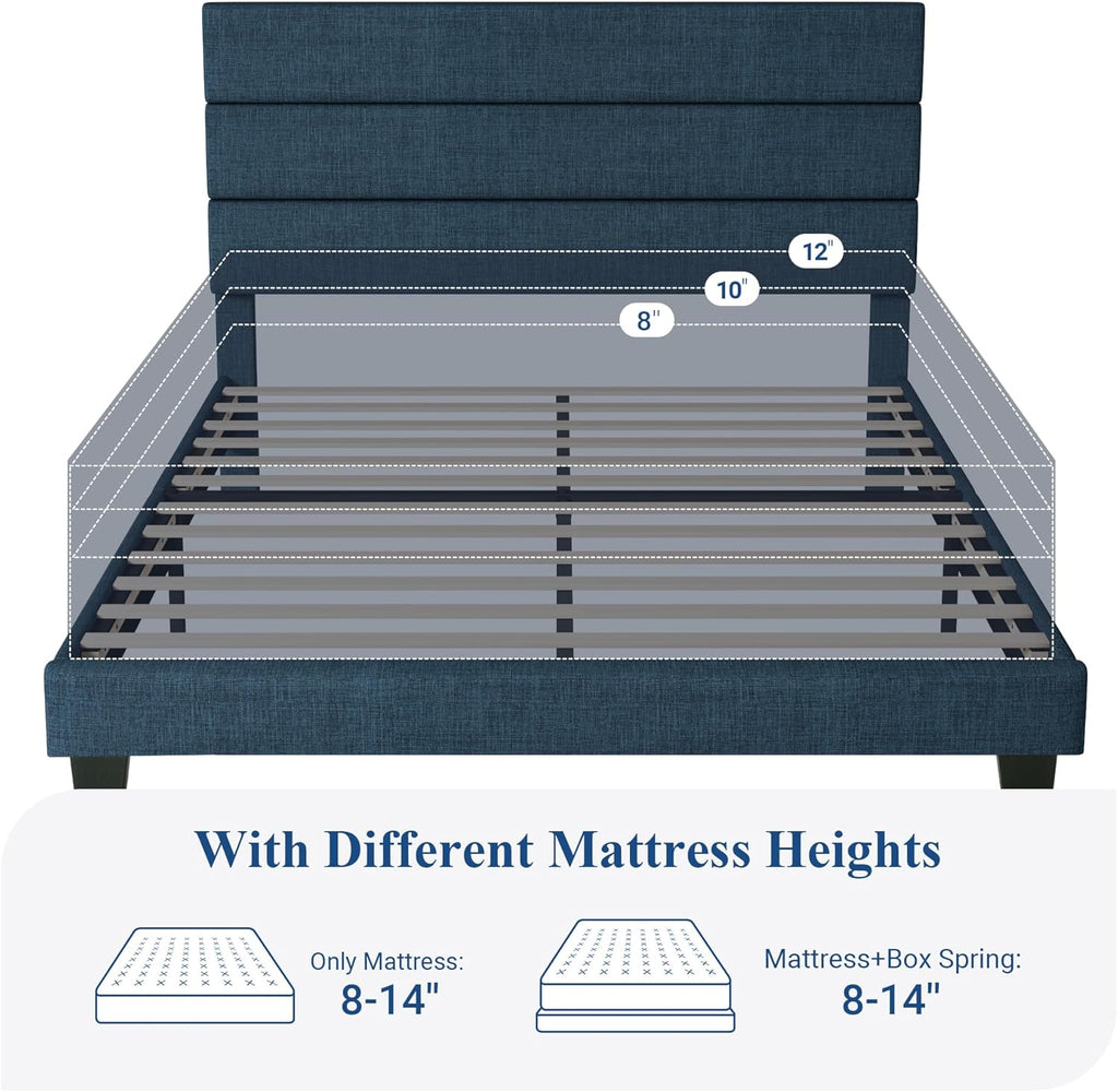 Allewie Queen Size Platform Bed Frame Fabric Upholstered Headboard Wooden Slats Support wourant