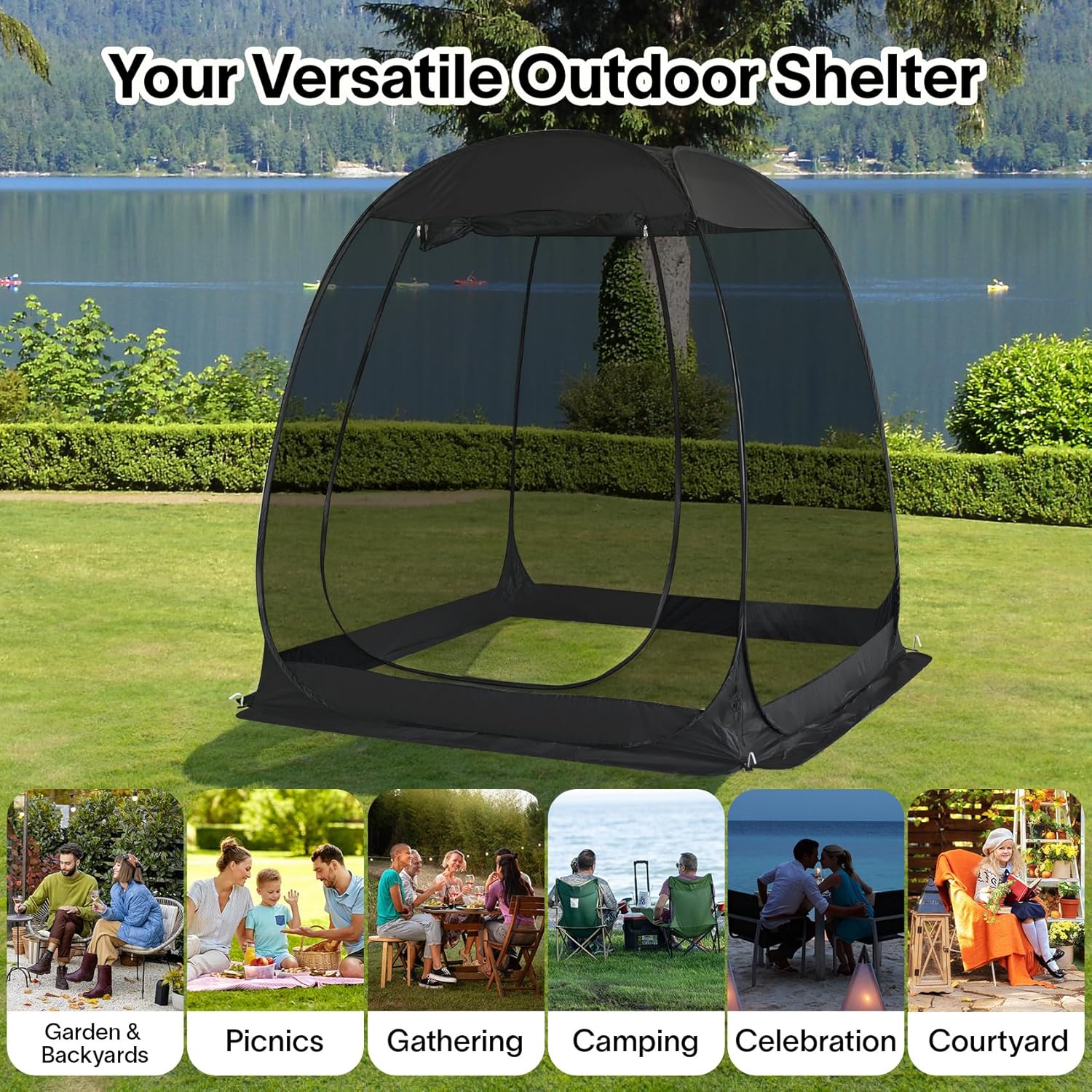 Screen gazebo, sleeps 6-10-15 people Igloo-style canopy tent with mosquito net on the sides Perfect for garden, patio, backyard wourant
