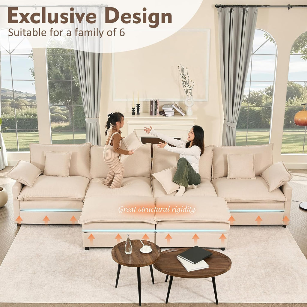 108 Inch U Shape Sofa Sectional Sofa Comfortable Cloud Sofa with Removable Footstool wourant
