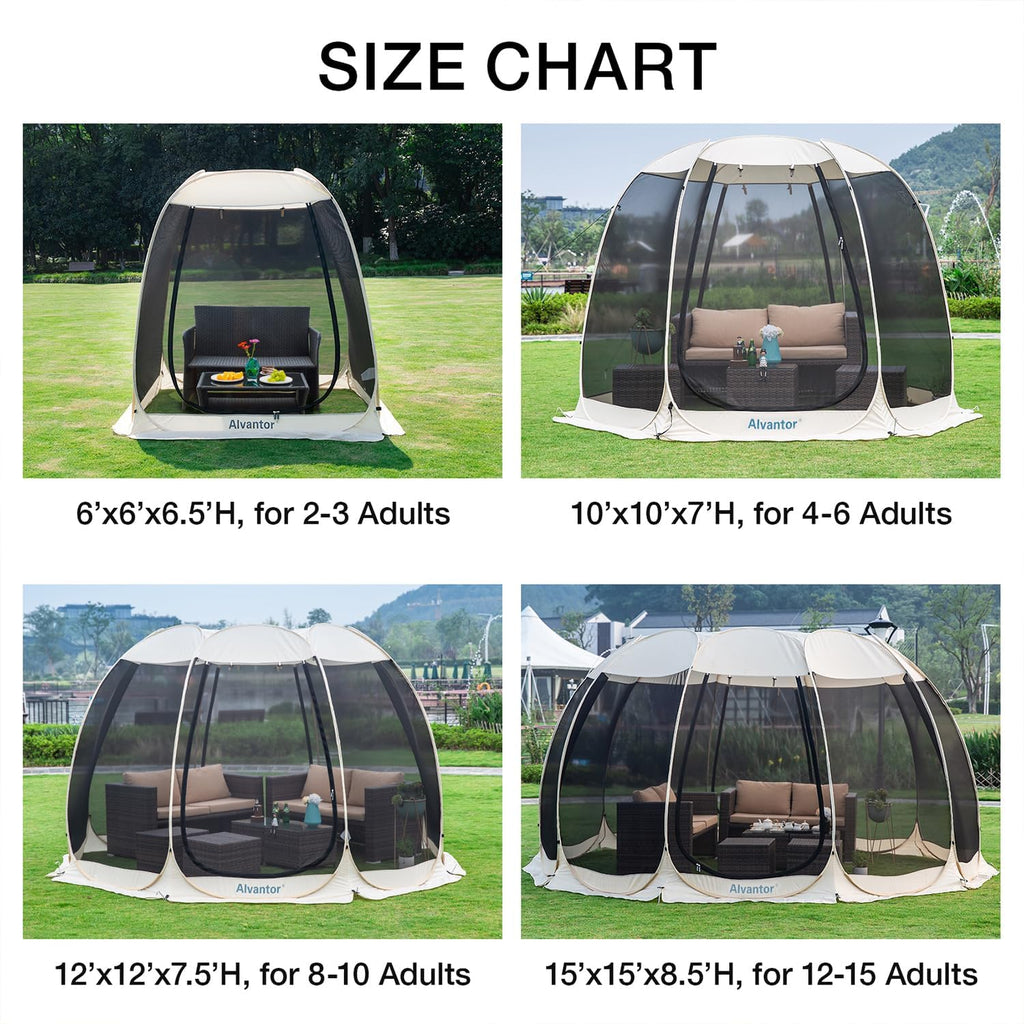 Alvantor Screen House Gazebo, 6-10-15 Person Pop Up Igloo Screened Canopy Tent with Mosquito Netting Sides, Instant UV Resistant Sun Shelter for Garden, Patio, Backyard wourant