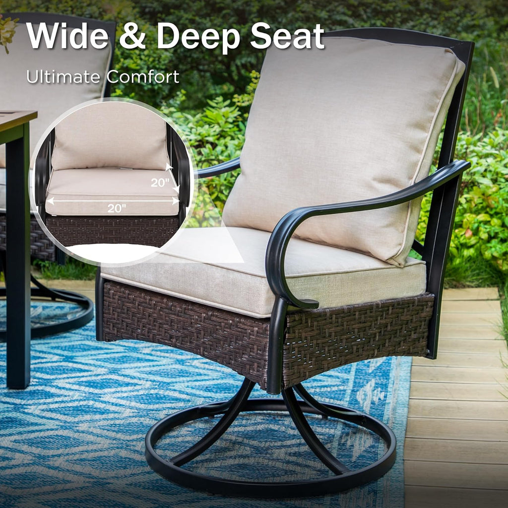 PHI VILLA 6-Piece Outdoor Dining Sets, All-Weather Patio Table and Chairs Set with Umbrella for 4, Heavy Duty Patio Round Table Set for Deck, 4 Extra Large Outdoor Swivel Chairs with Thick Cushions wourant