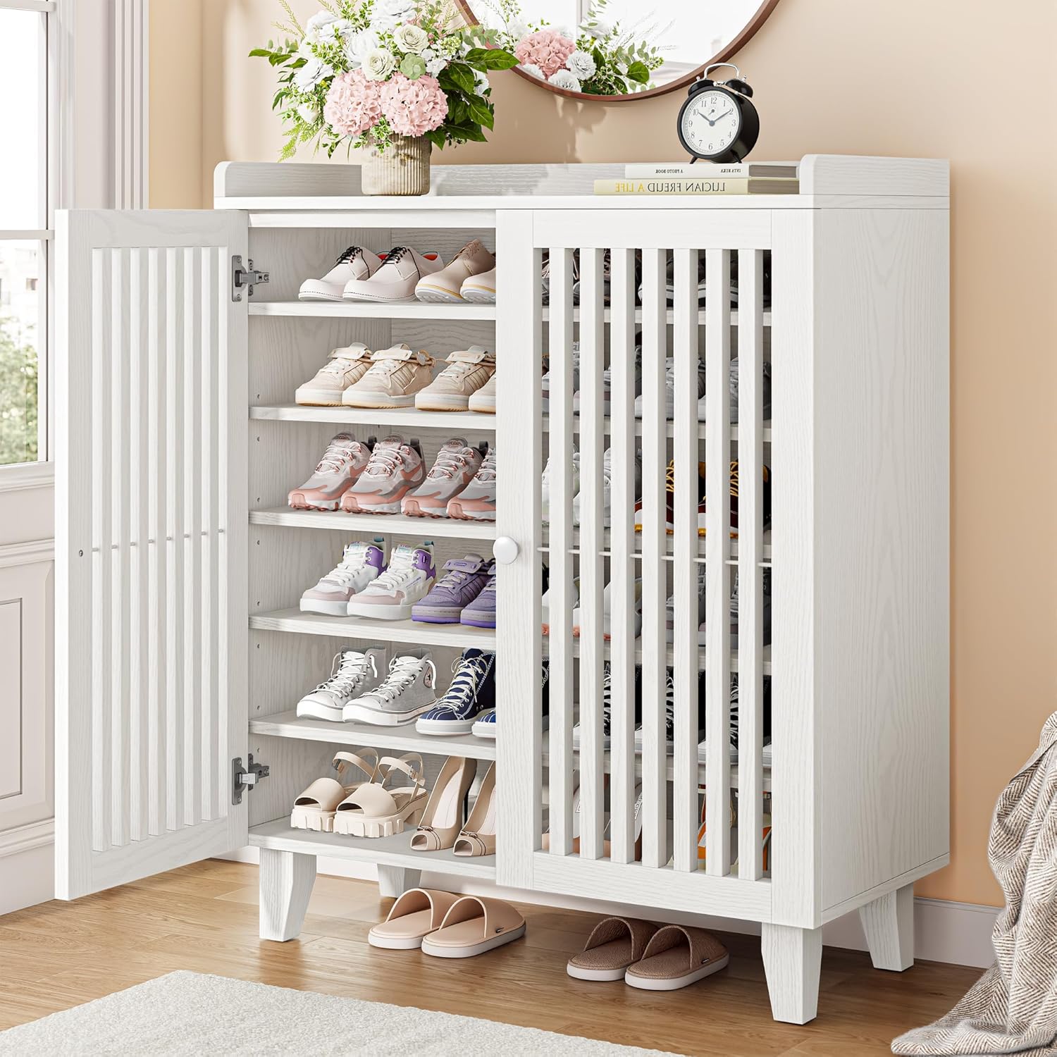 IRONCK Shoe Cabinet with Slatted Doors, 6-Tier Shoe Storage Cabinet wourant